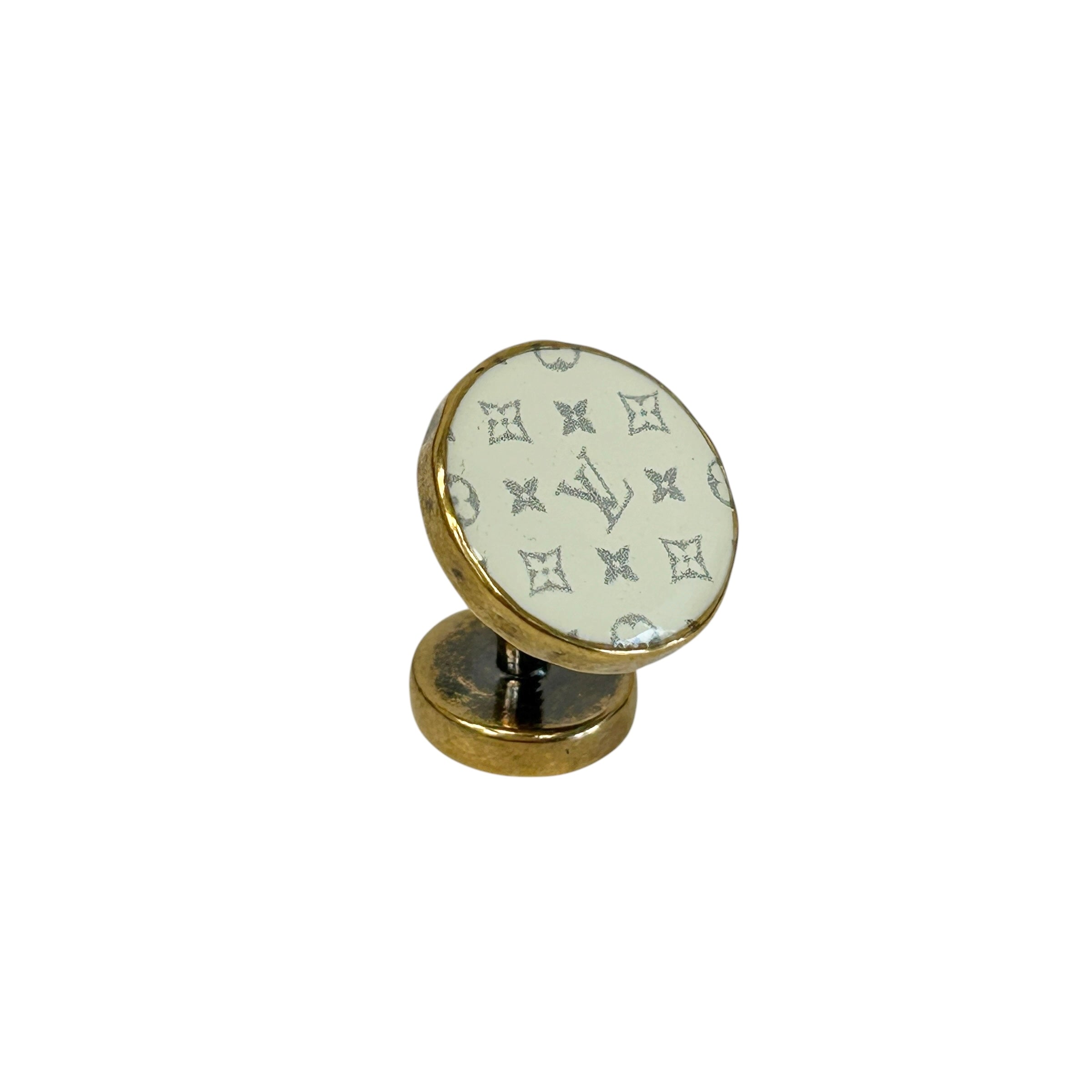 White Enamel/Goldtone Metal Cufflinks (Set of 3) - Haute Classics