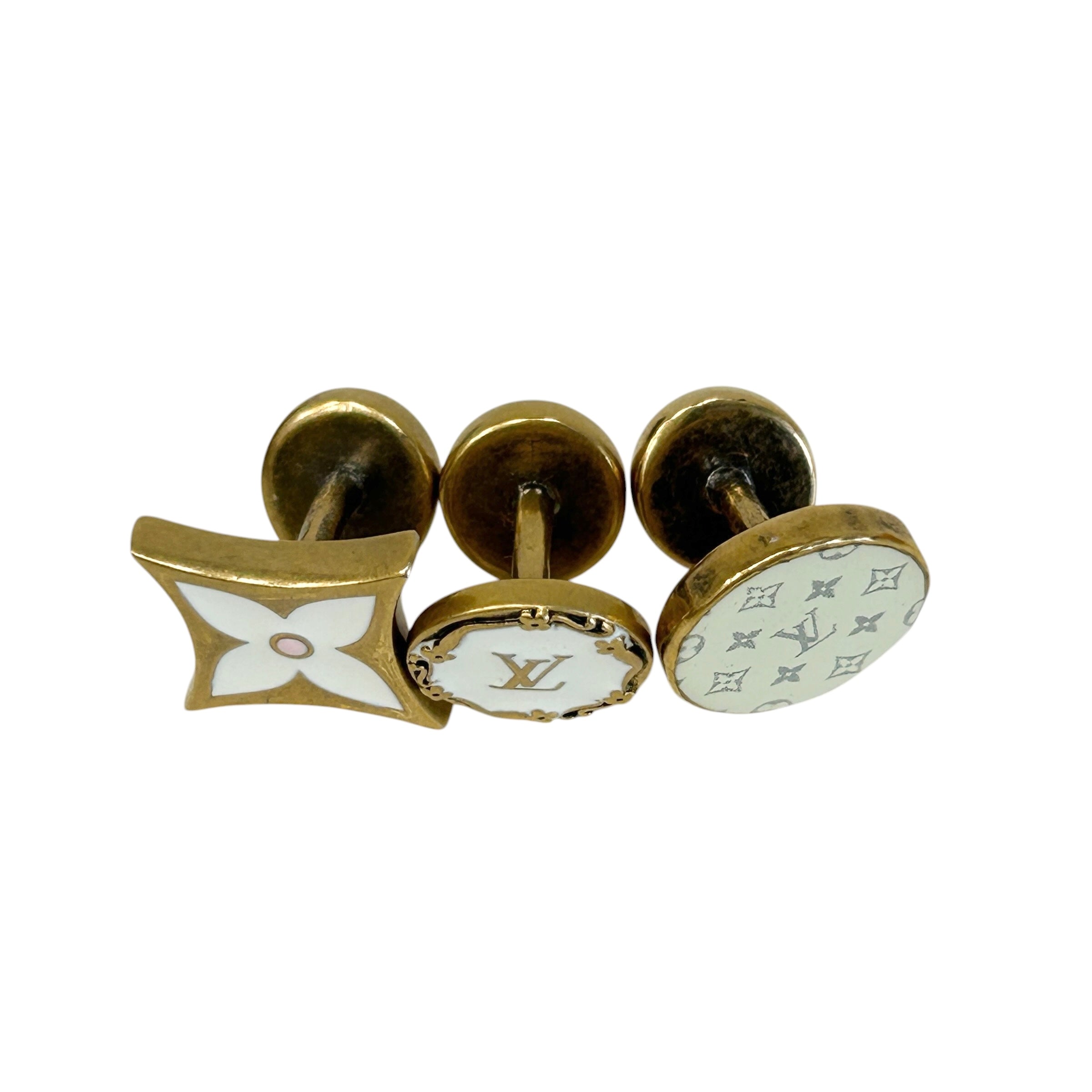 White Enamel/Goldtone Metal Cufflinks (Set of 3) - Haute Classics