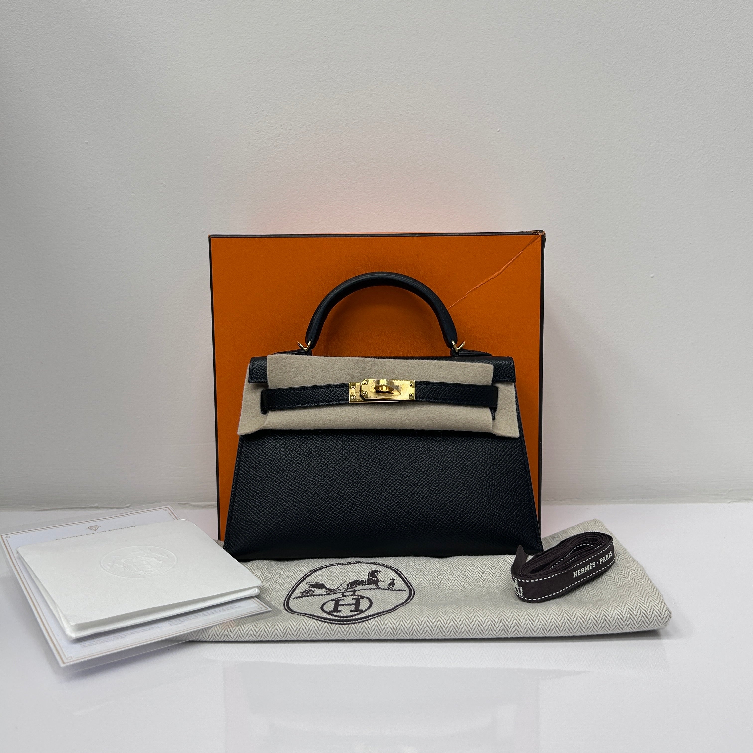 Black Epsom Leather Mini Kelly 20 Bag w/GHW