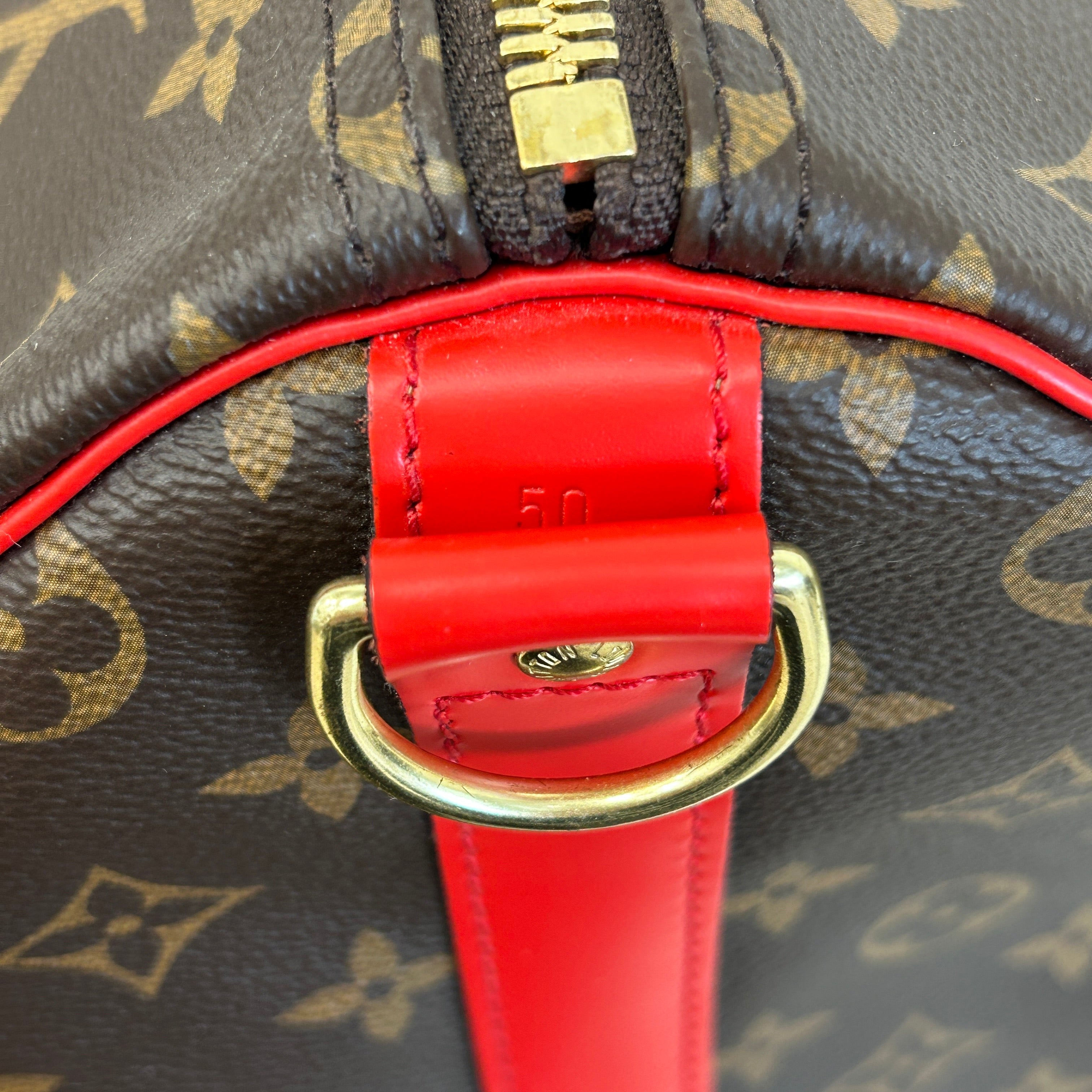 Monogram Canvas/Red Leather Keepall Bandouliere 50 Bag - Haute Classics