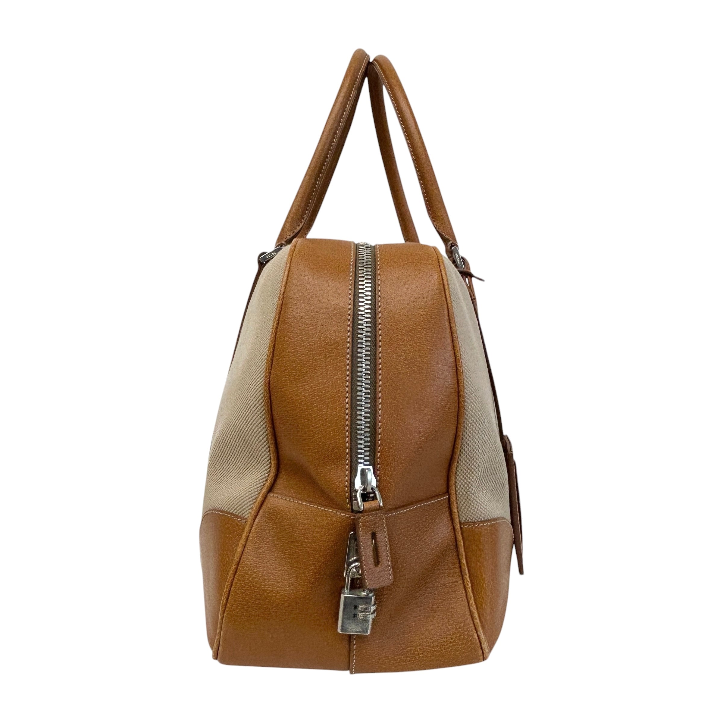 Canvas/Brown Leather Duffle Bag - Haute Classics