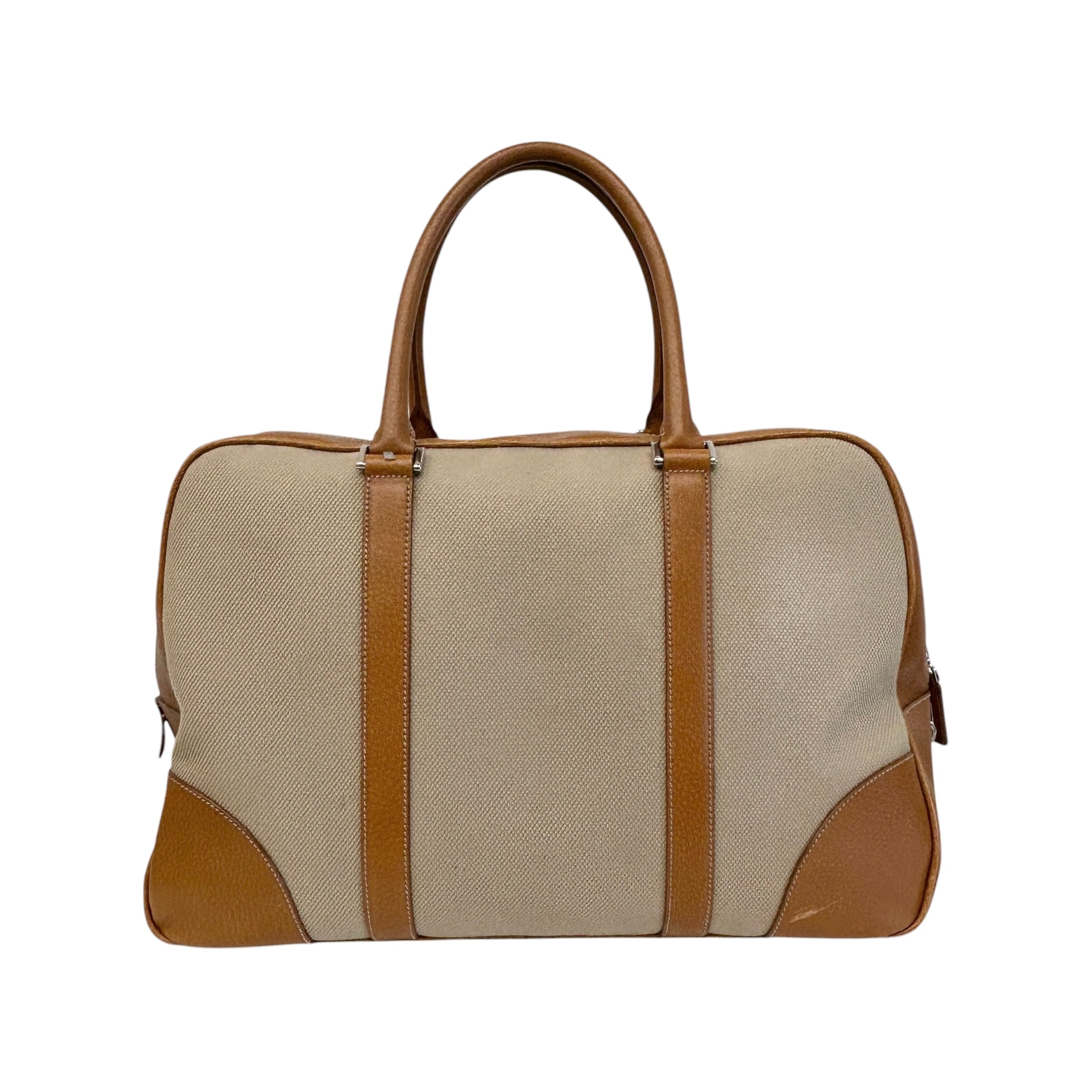Canvas/Brown Leather Duffle Bag - Haute Classics
