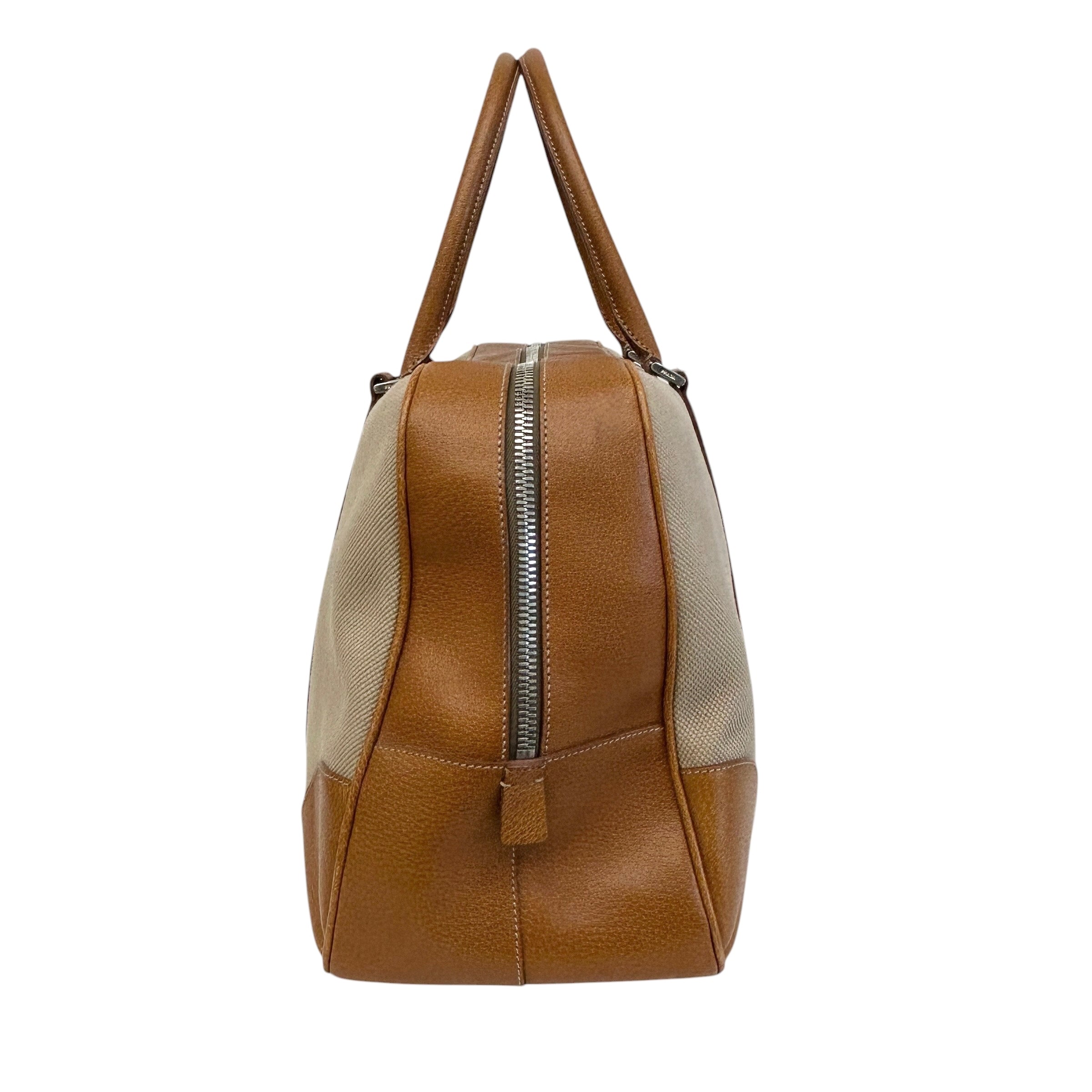 Canvas/Brown Leather Duffle Bag - Haute Classics
