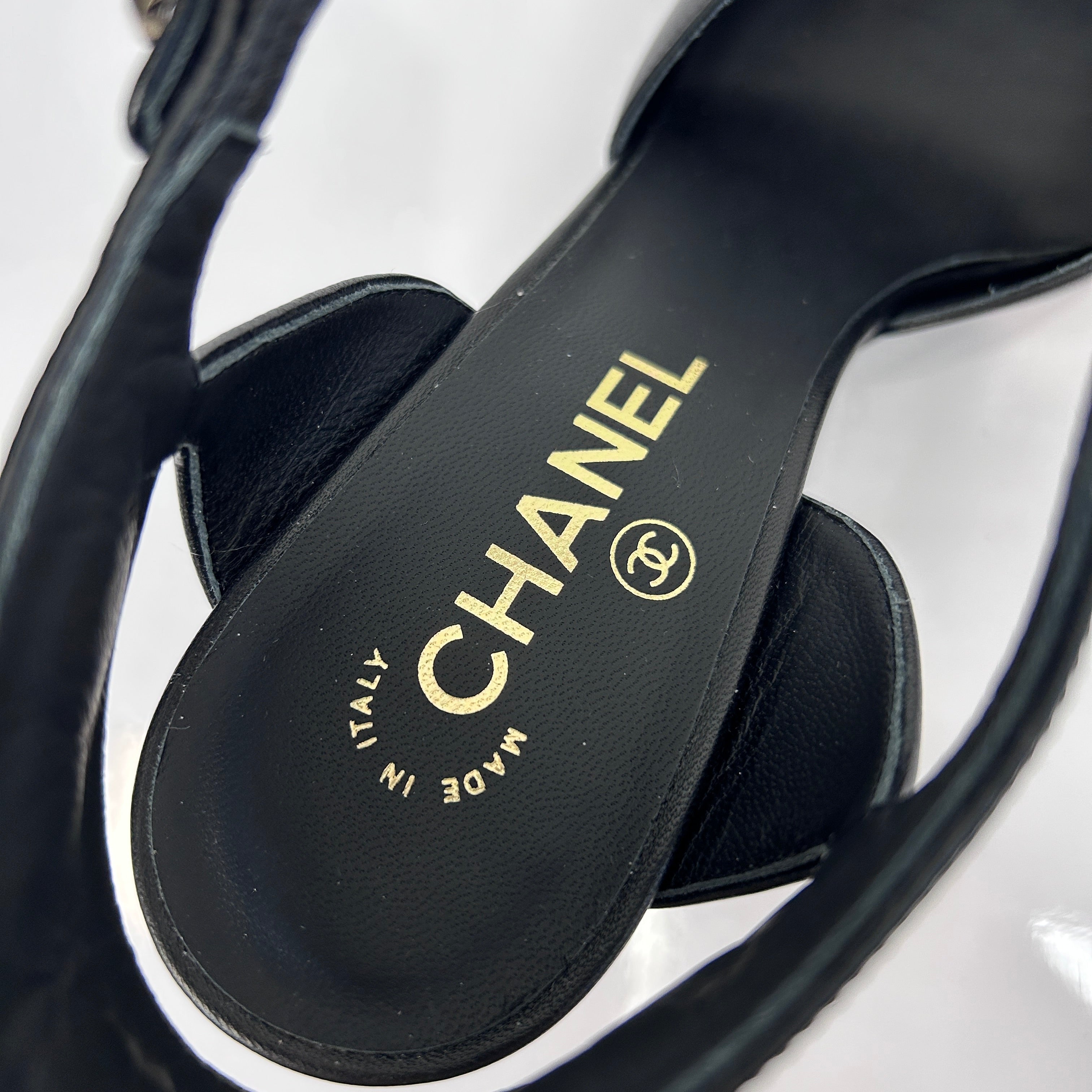 Black Lambskin Velvet Cap Toe Logo Strap Pumps