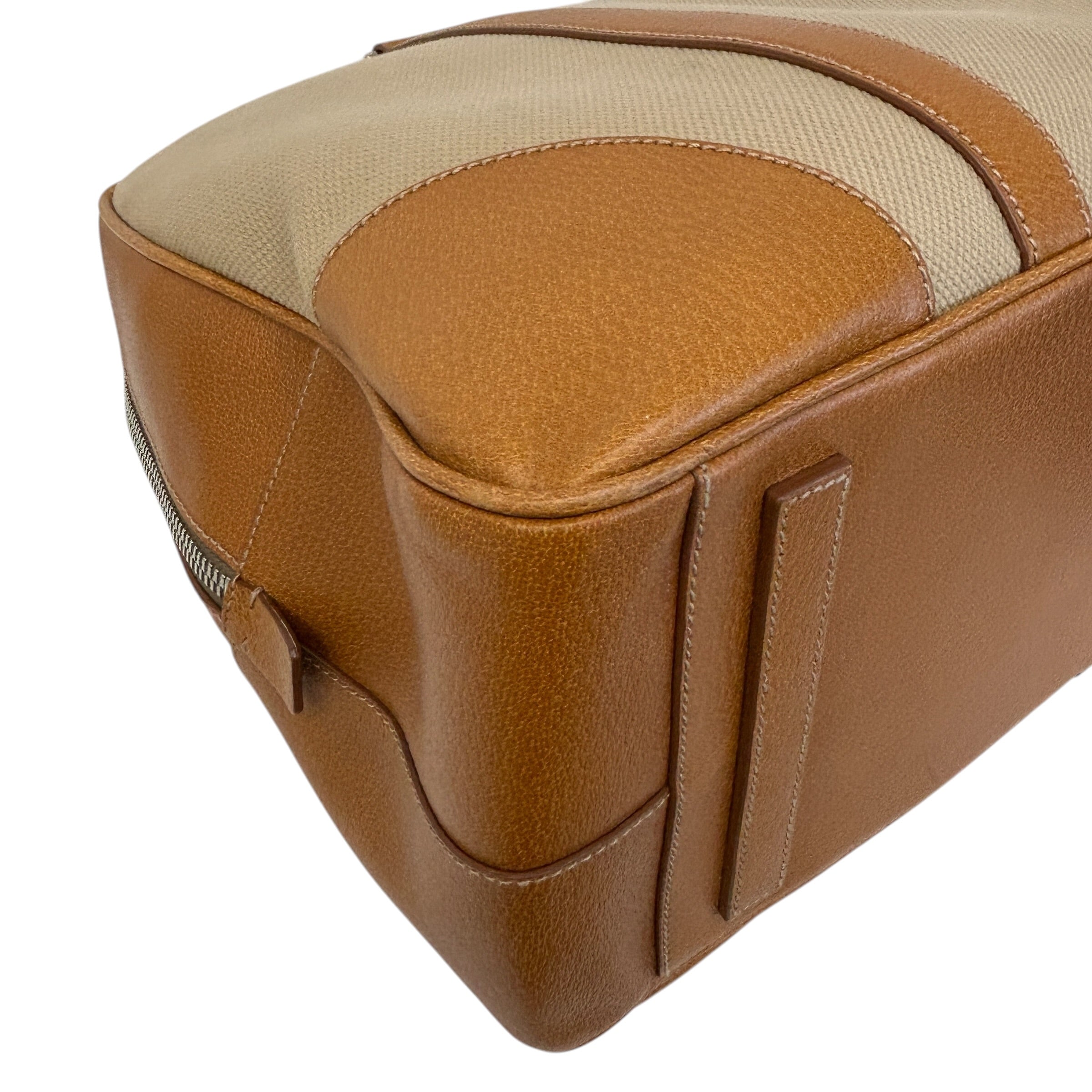 Canvas/Brown Leather Duffle Bag - Haute Classics