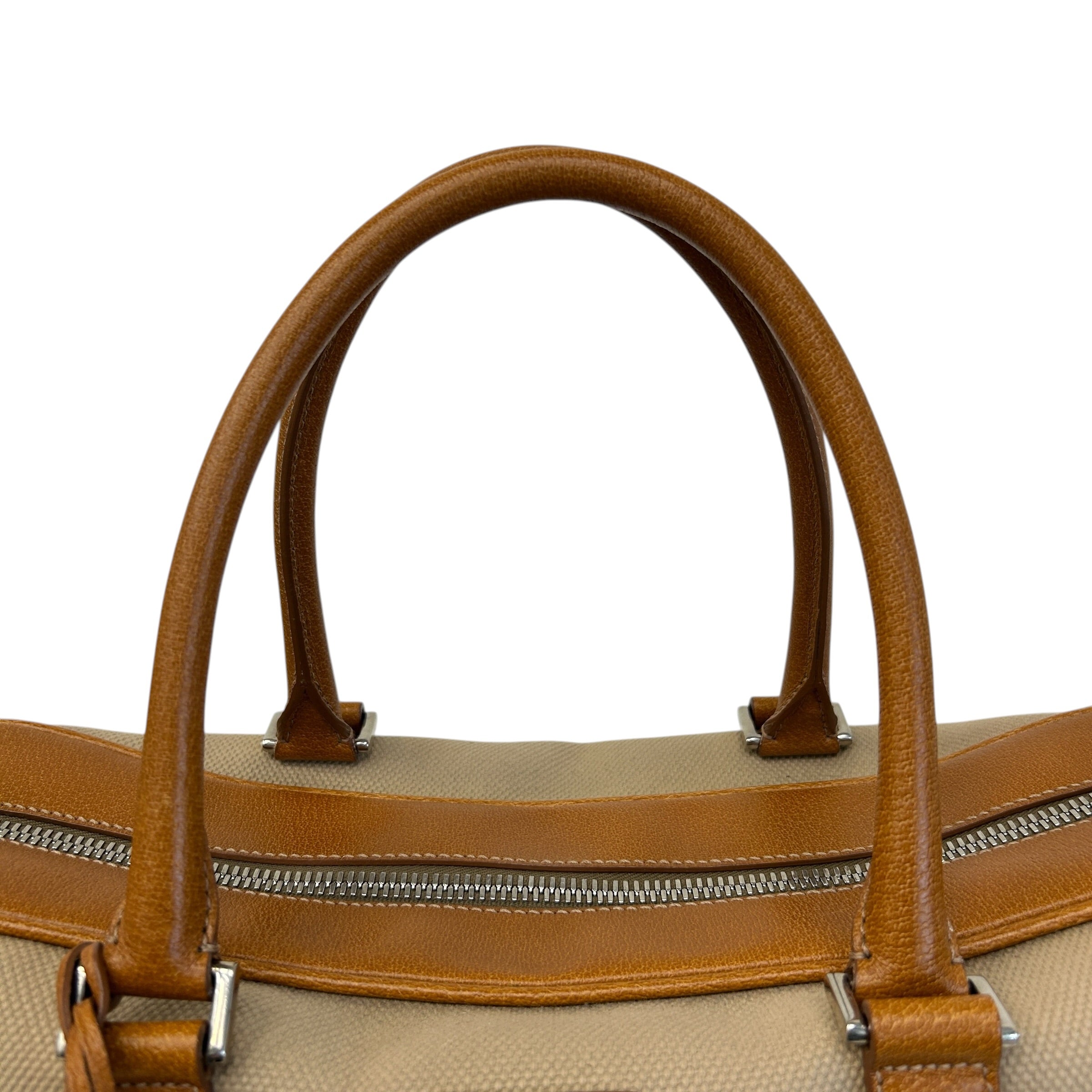 Canvas/Brown Leather Duffle Bag - Haute Classics