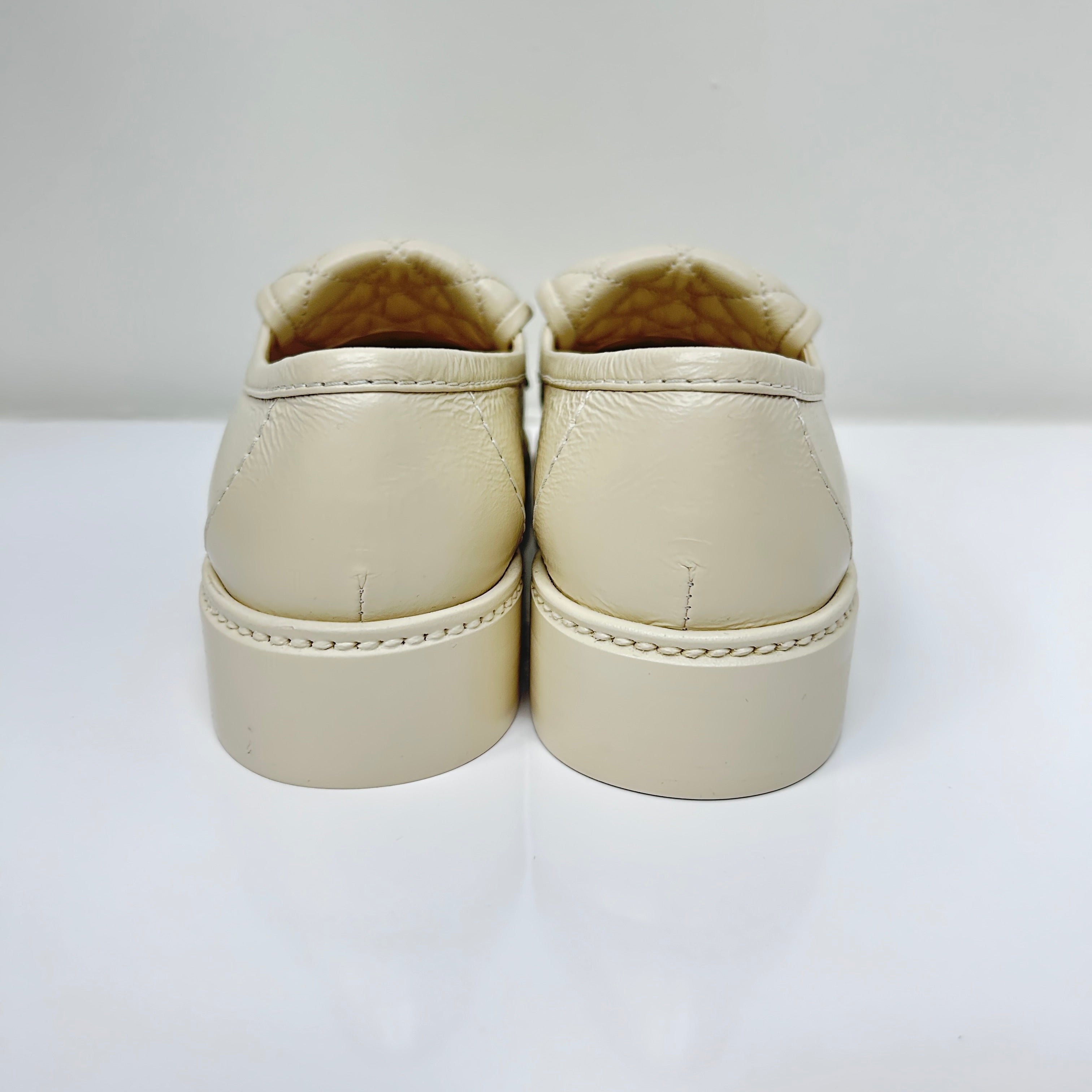 Beige Lamb Quilted Flap Turnlock CC Logo Loafer