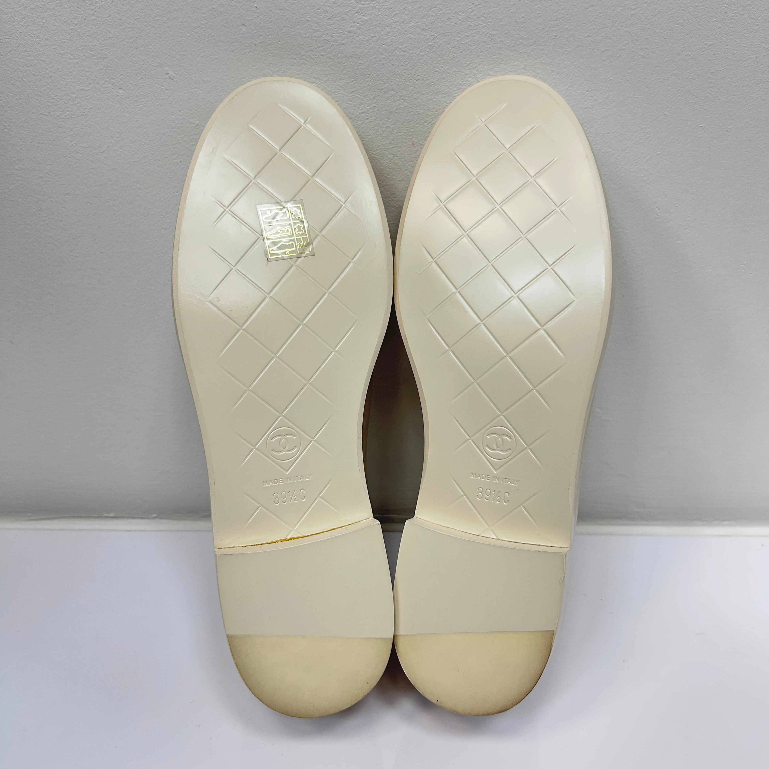 Beige Lamb Quilted Flap Turnlock CC Logo Loafer