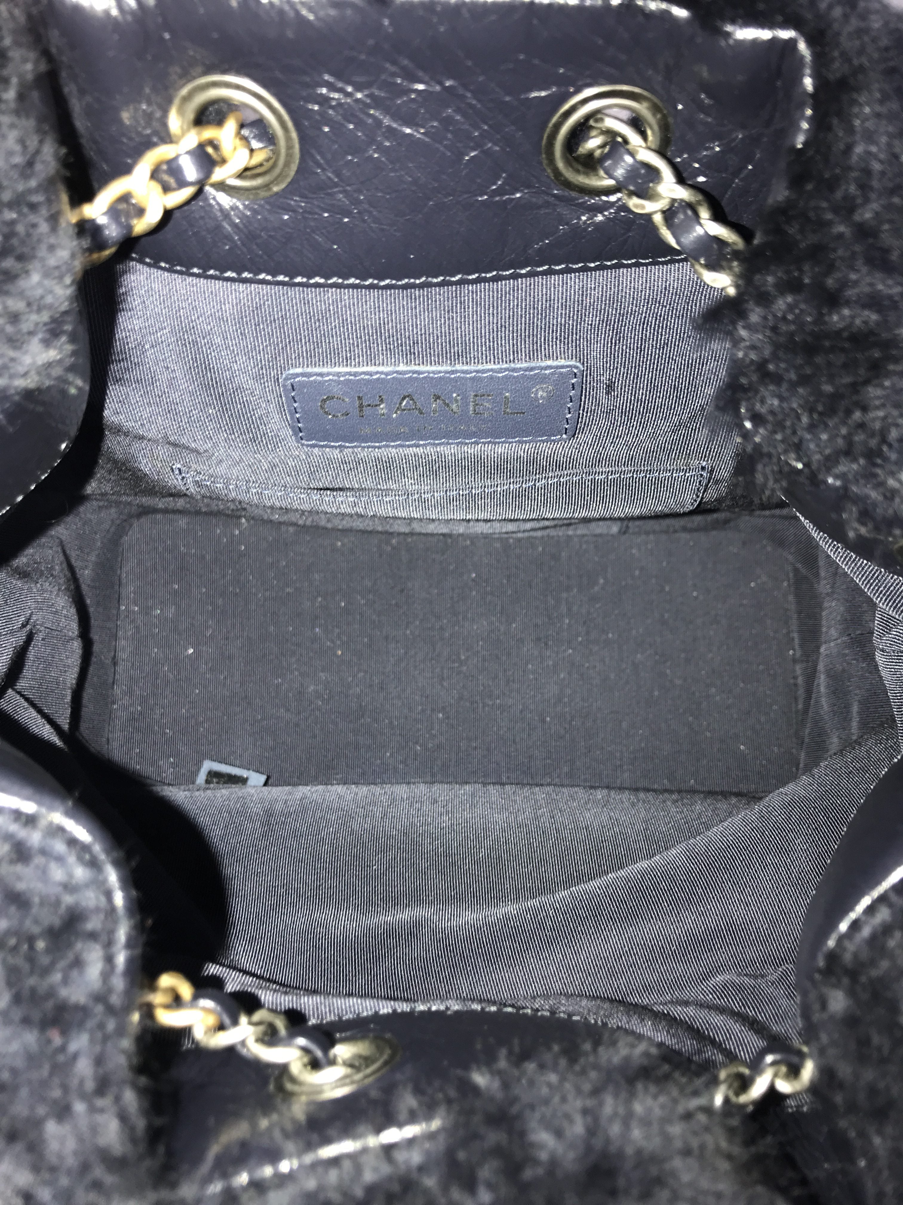 Chanel Navy Shearling/ Aged Calfskin Leather Gabrielle Backpack w/ AGHW/RHW/GHW
