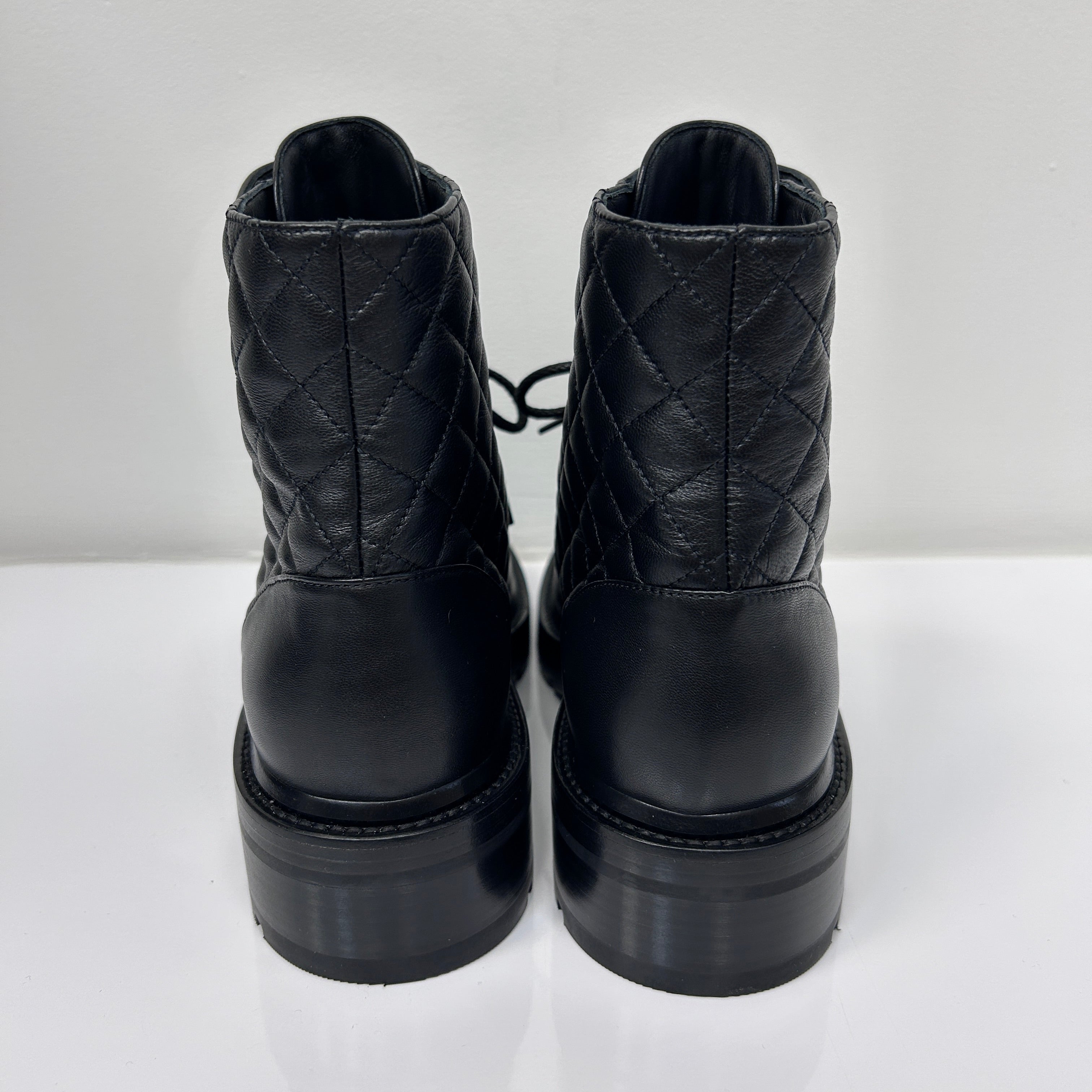 Shiny Goatskin Calfskin Quilted Lace Up Combat Boots