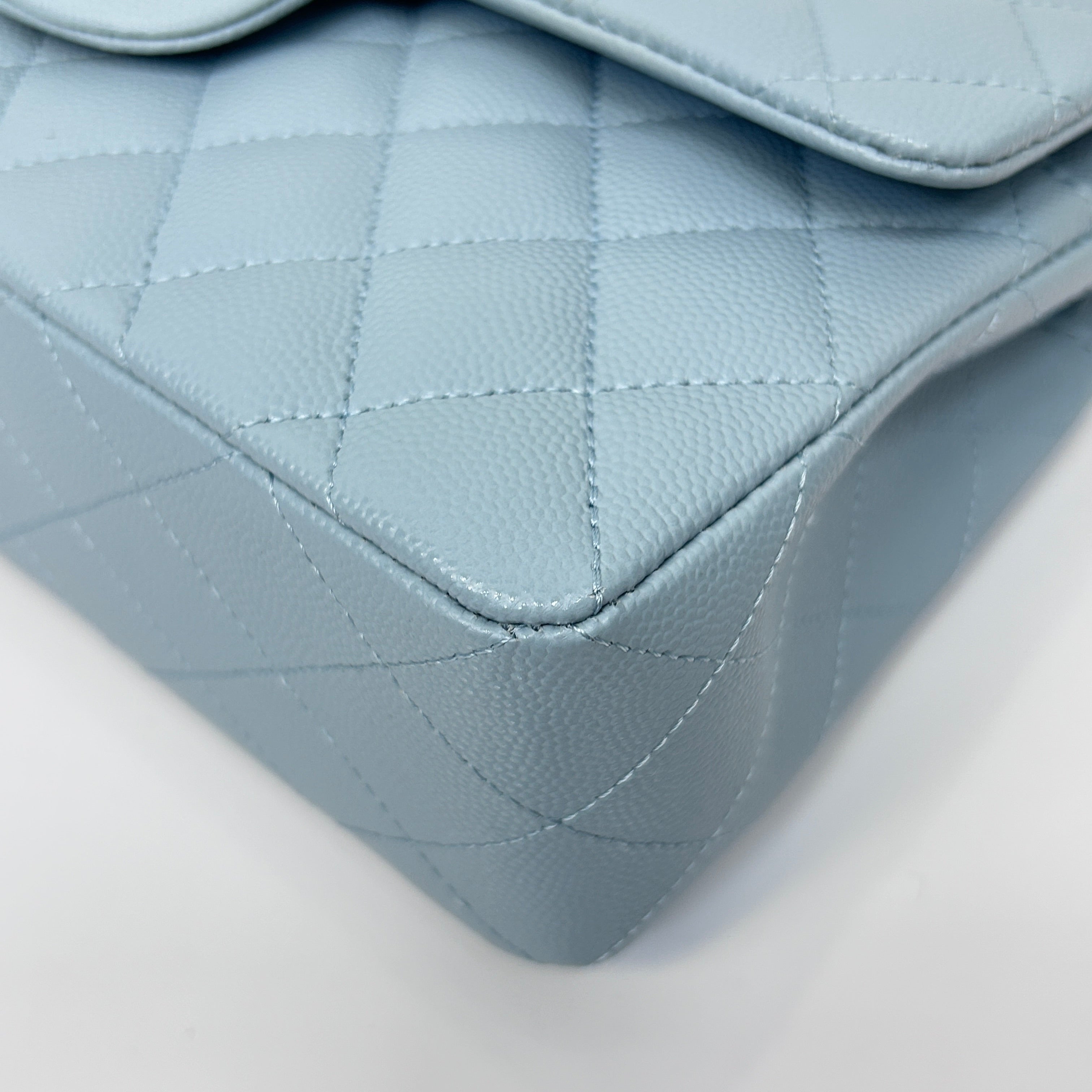 Light Blue Quilted Caviar Leather Classic Medium Double Flap Bag w/GHW
