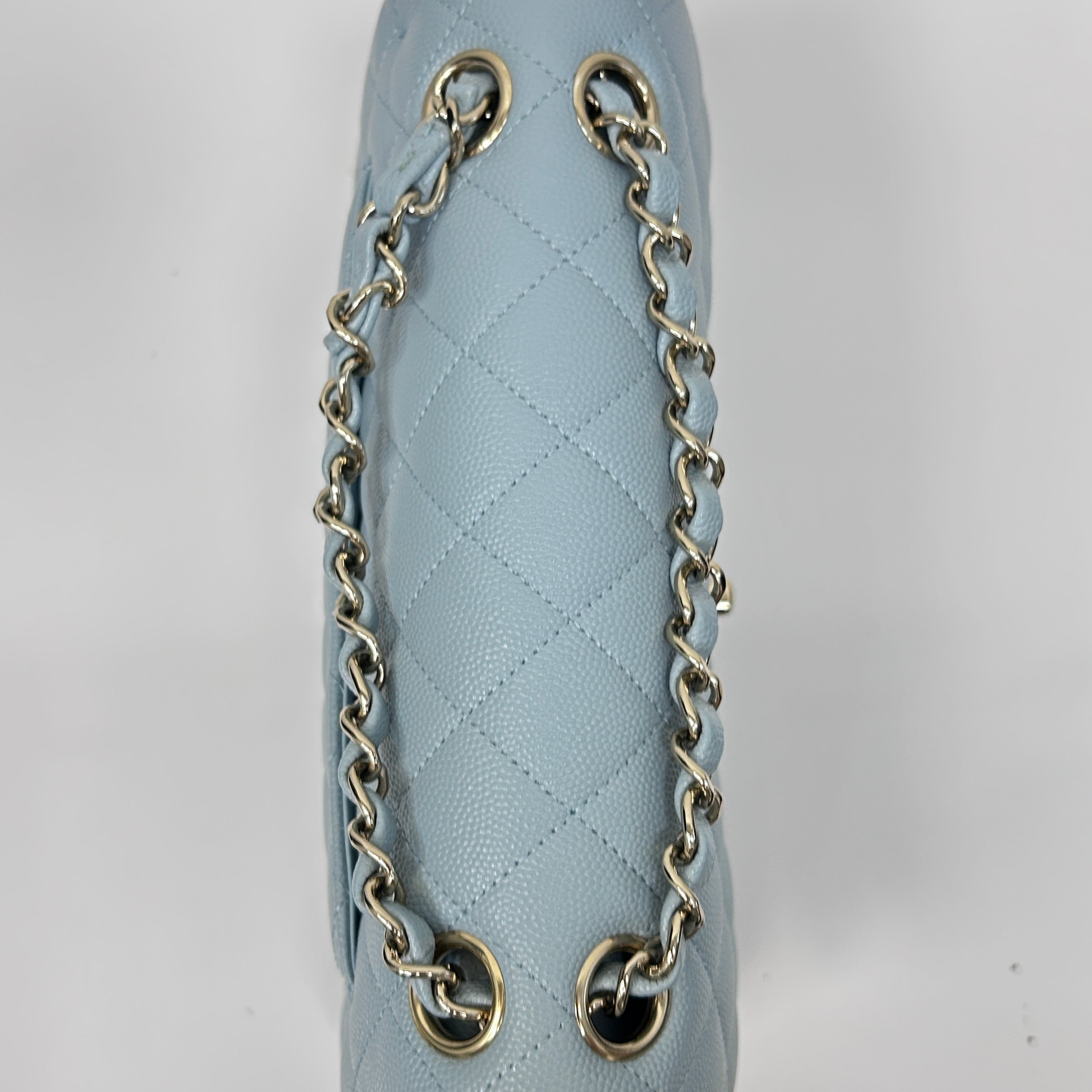Light Blue Quilted Caviar Leather Classic Medium Double Flap Bag w/GHW