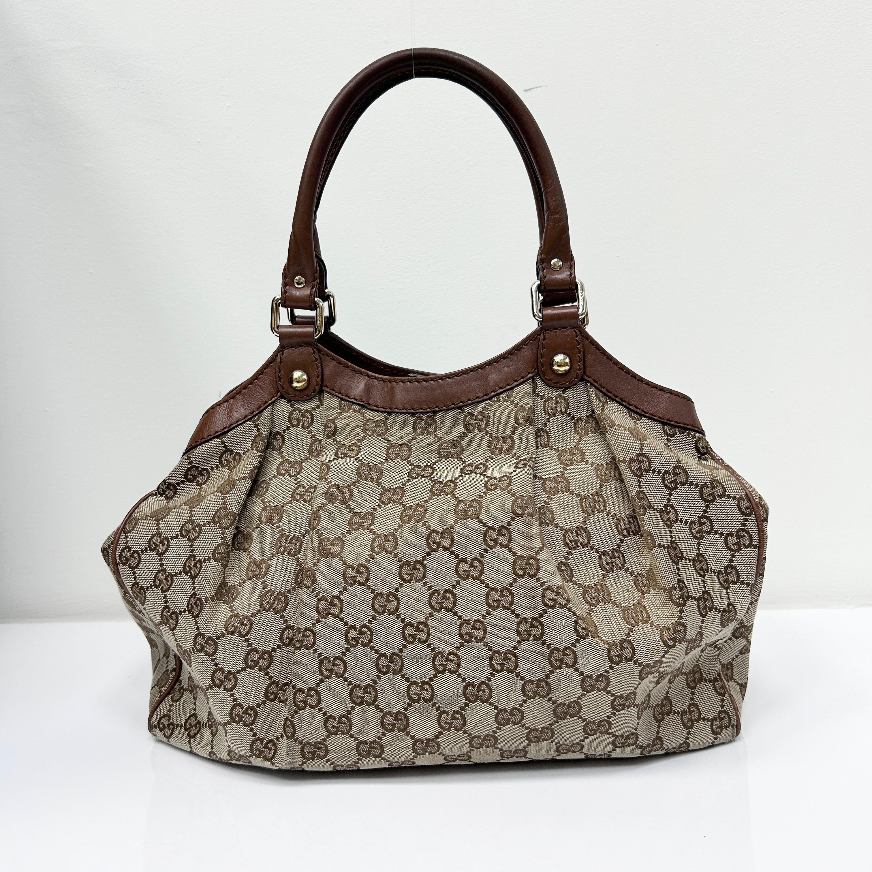 Beige/Brown GG Canvas Medium Sukey Tote Bag