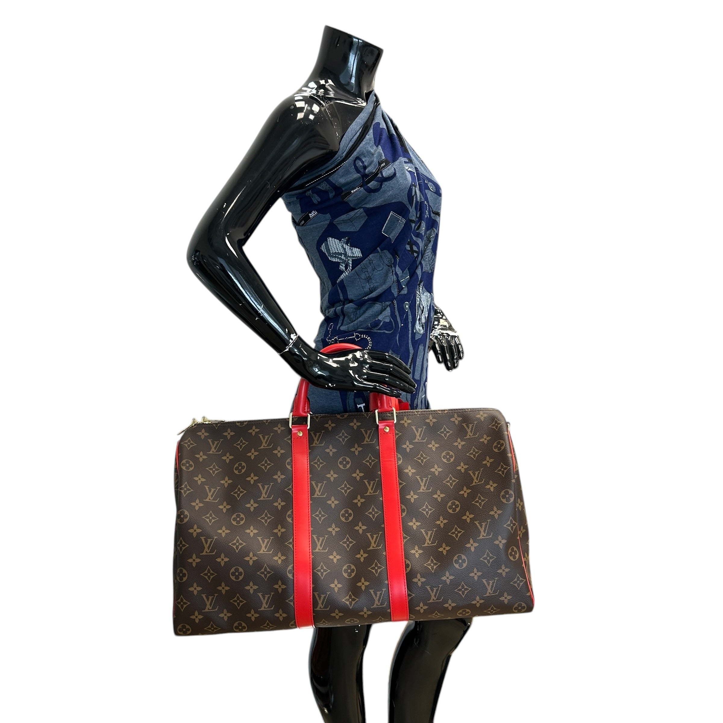 Monogram Canvas/Red Leather Keepall Bandouliere 50 Bag - Haute Classics