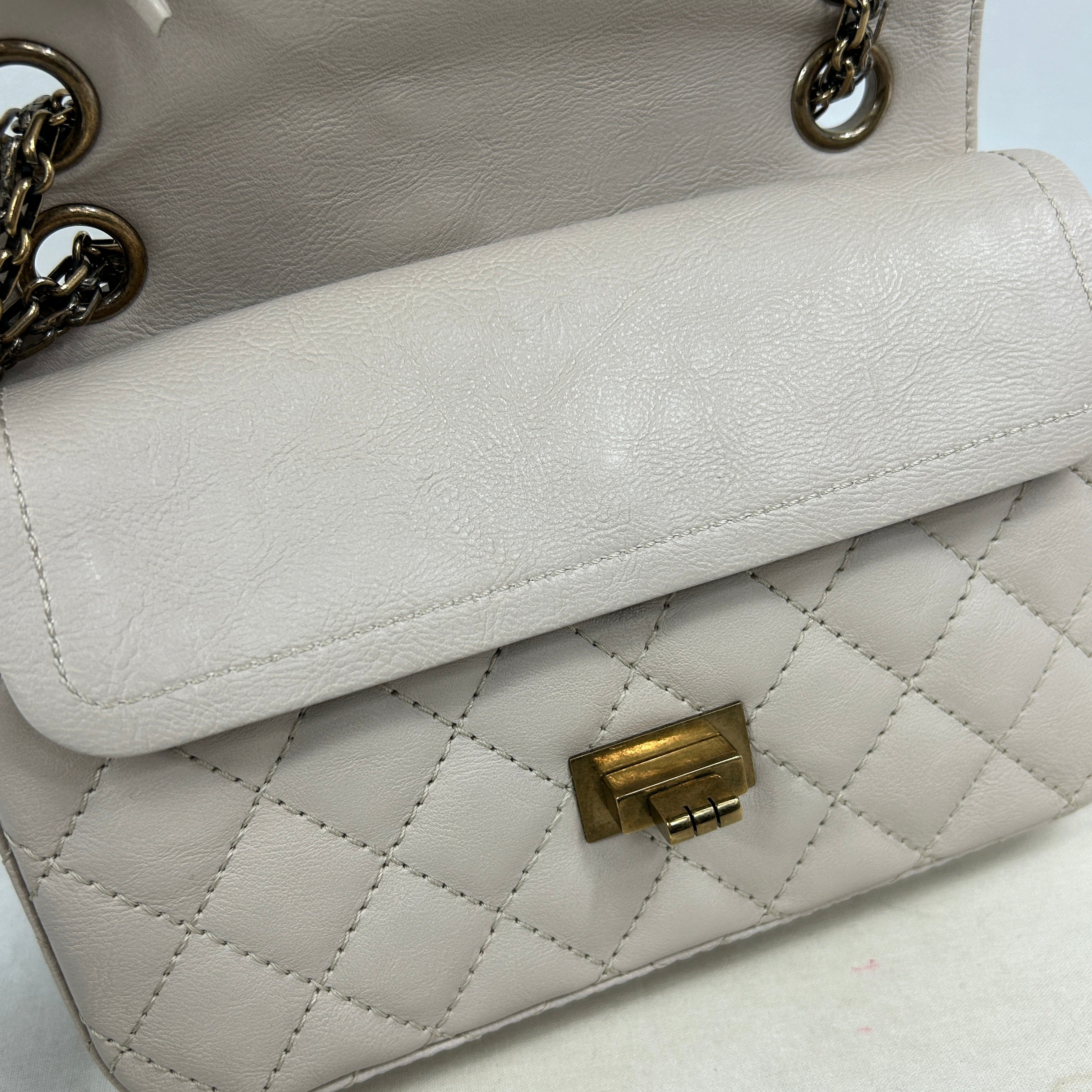 Quilted Nude Calfskin Leather Mini Reissue 2.55 Double Flap  w/AGHW