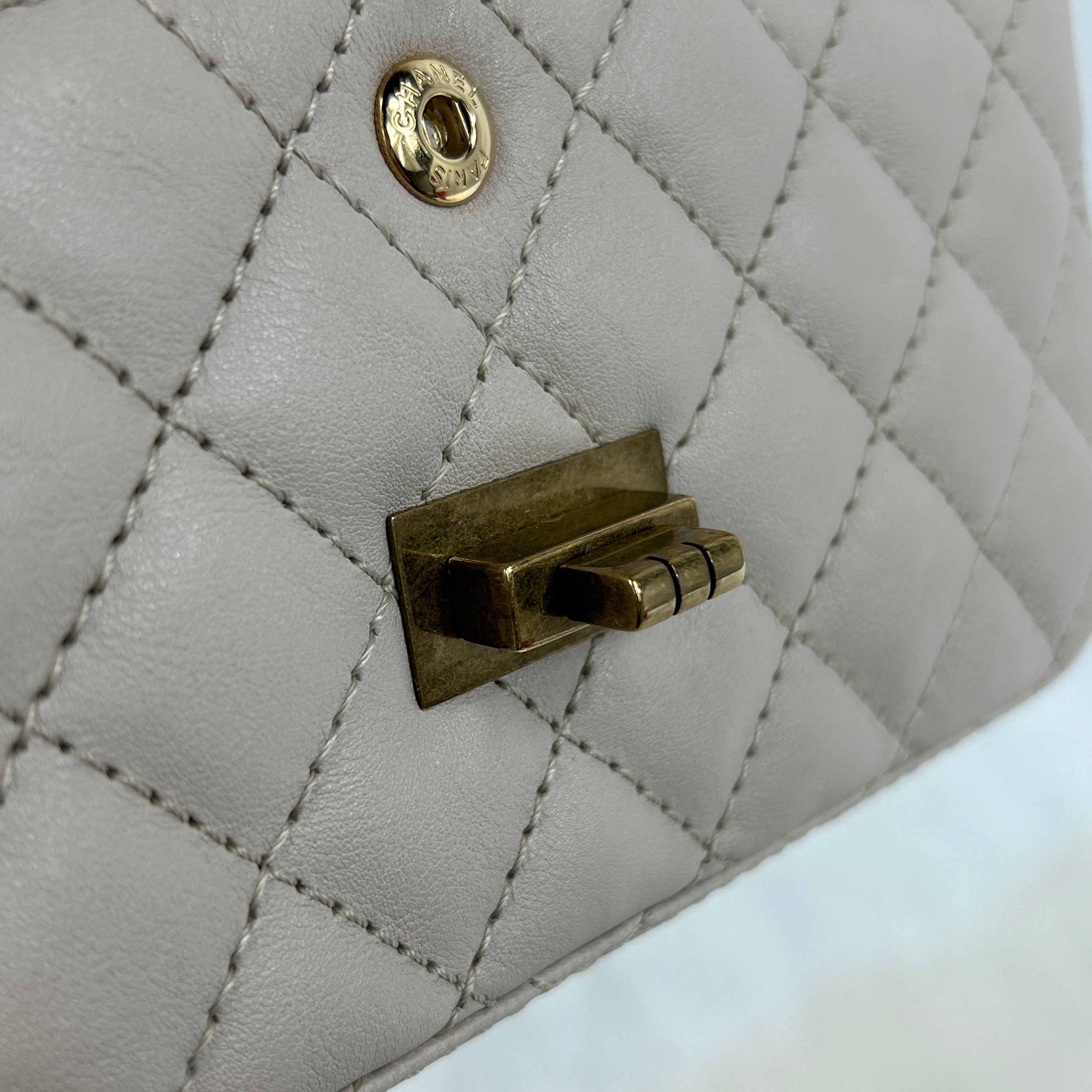 Quilted Nude Calfskin Leather Mini Reissue 2.55 Double Flap  w/AGHW