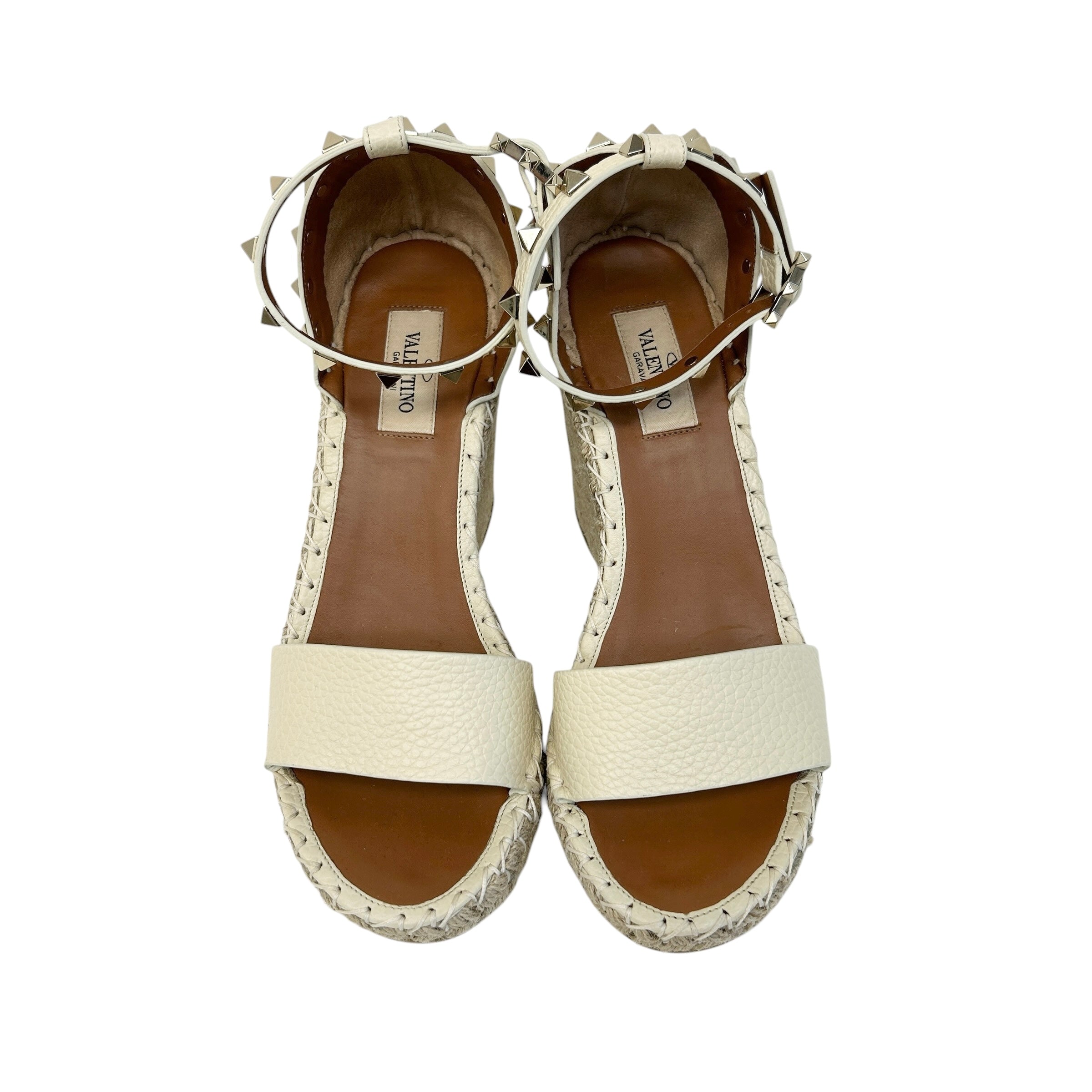 Beige Leather Rockstud Wedge Sandals w/GHW - Haute Classics