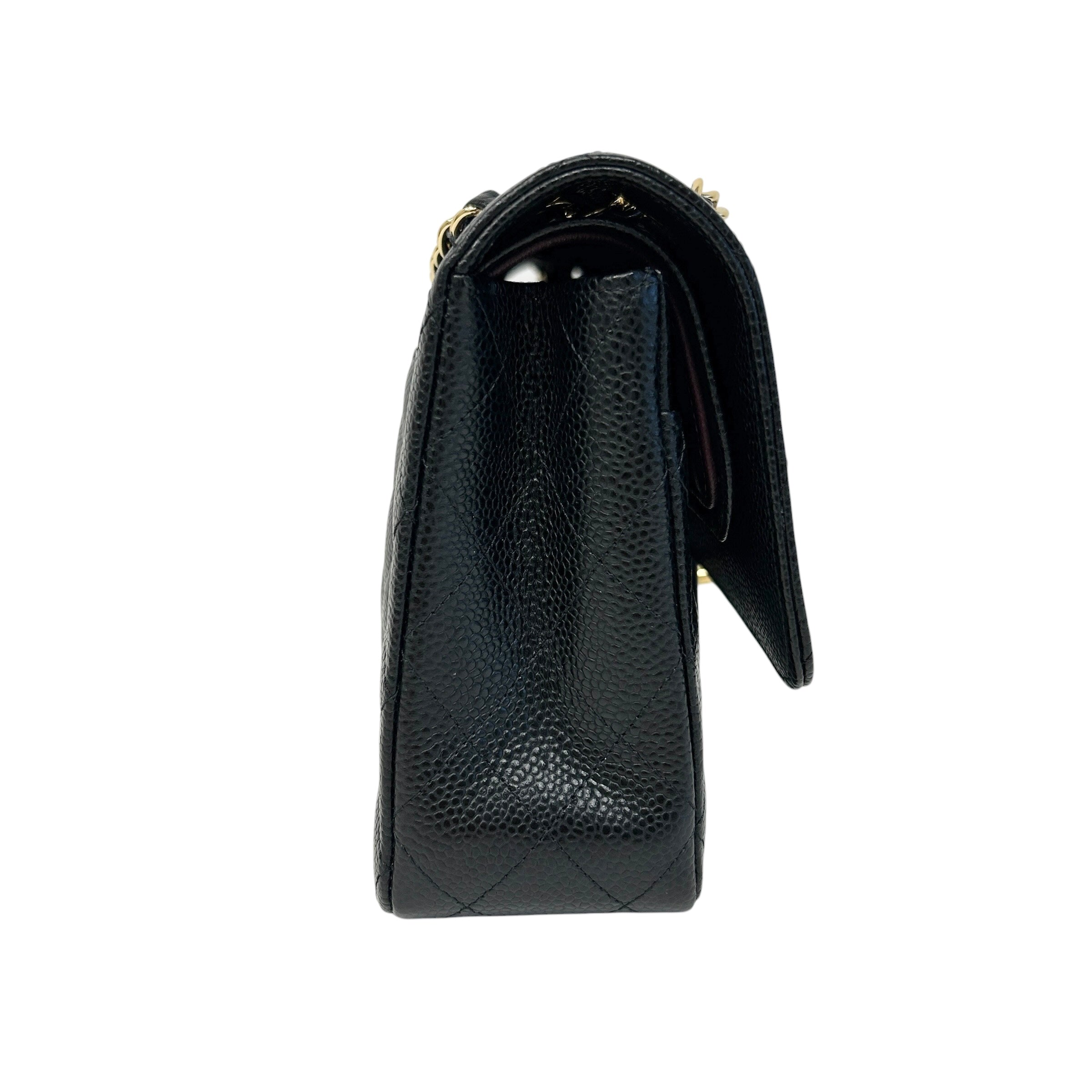 Black Quilted Caviar Leather Classic Medium Double Flap Bag w/GHW