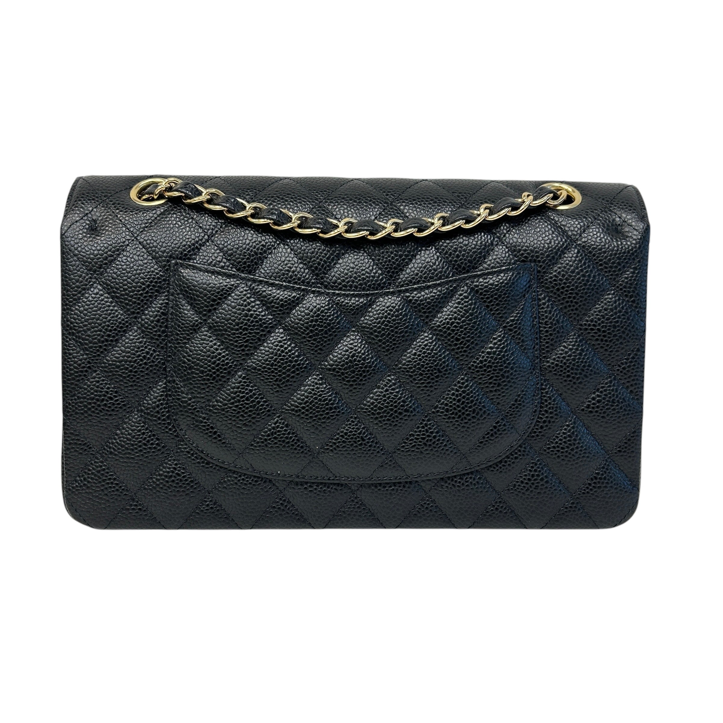 Black Quilted Caviar Leather Classic Medium Double Flap Bag w/GHW
