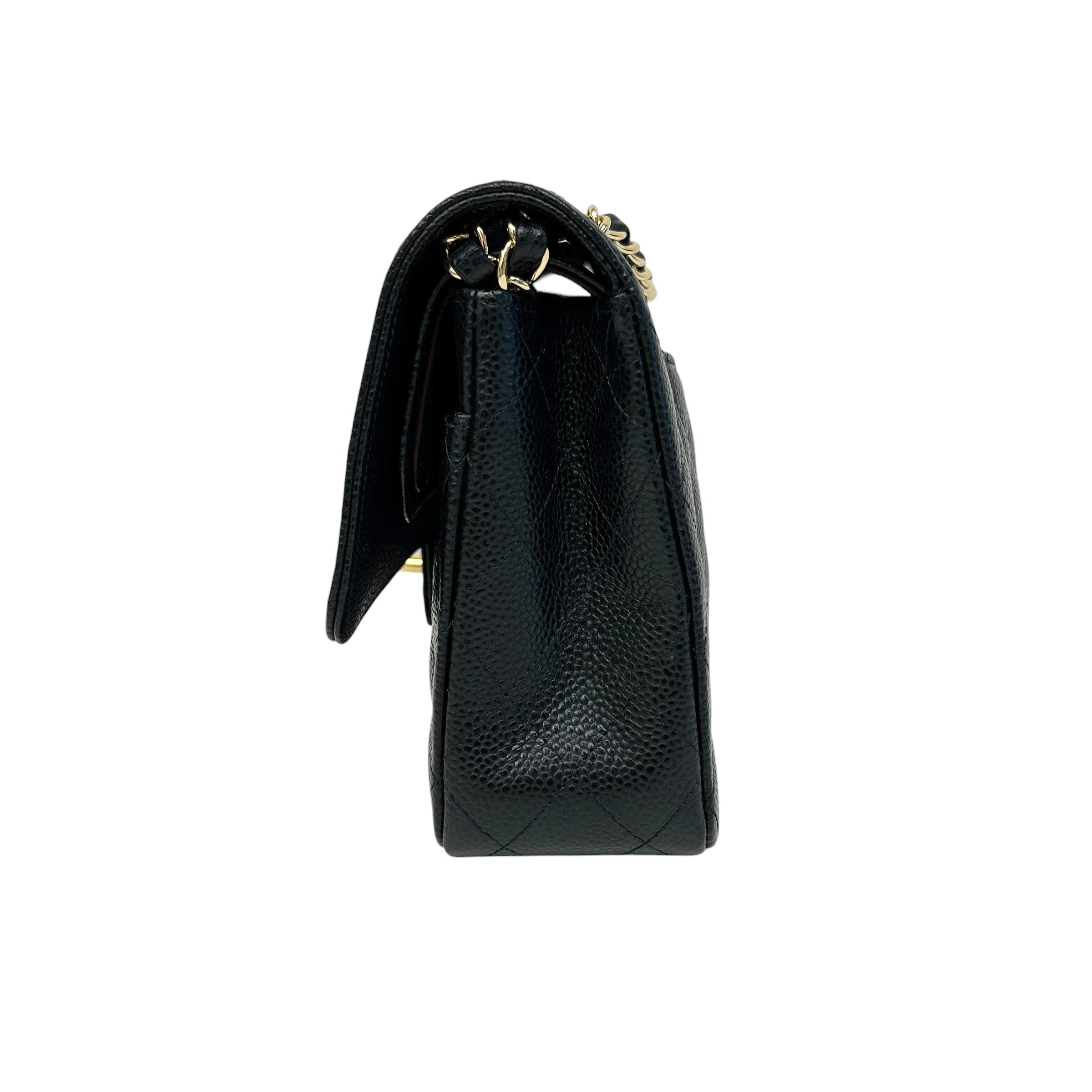 Black Quilted Caviar Leather Classic Medium Double Flap Bag w/GHW