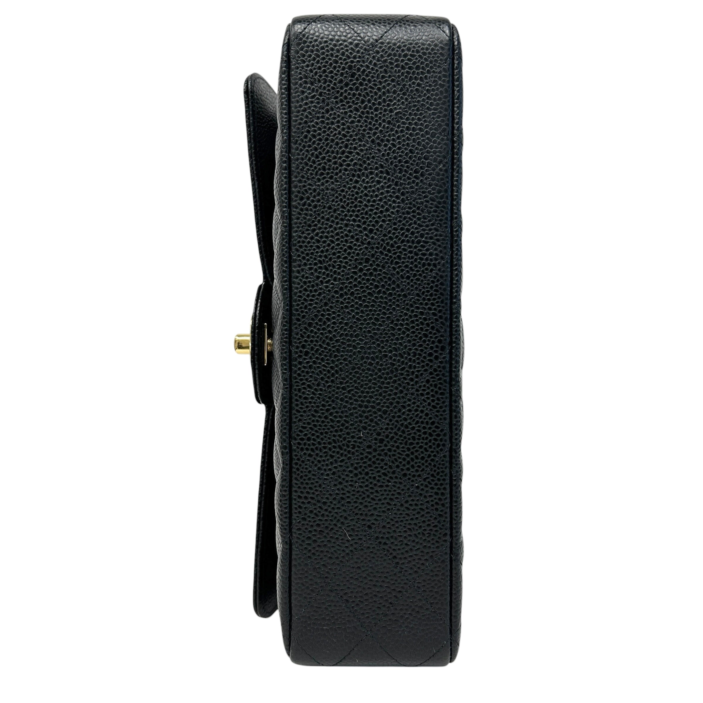 Black Quilted Caviar Leather Classic Medium Double Flap Bag w/GHW