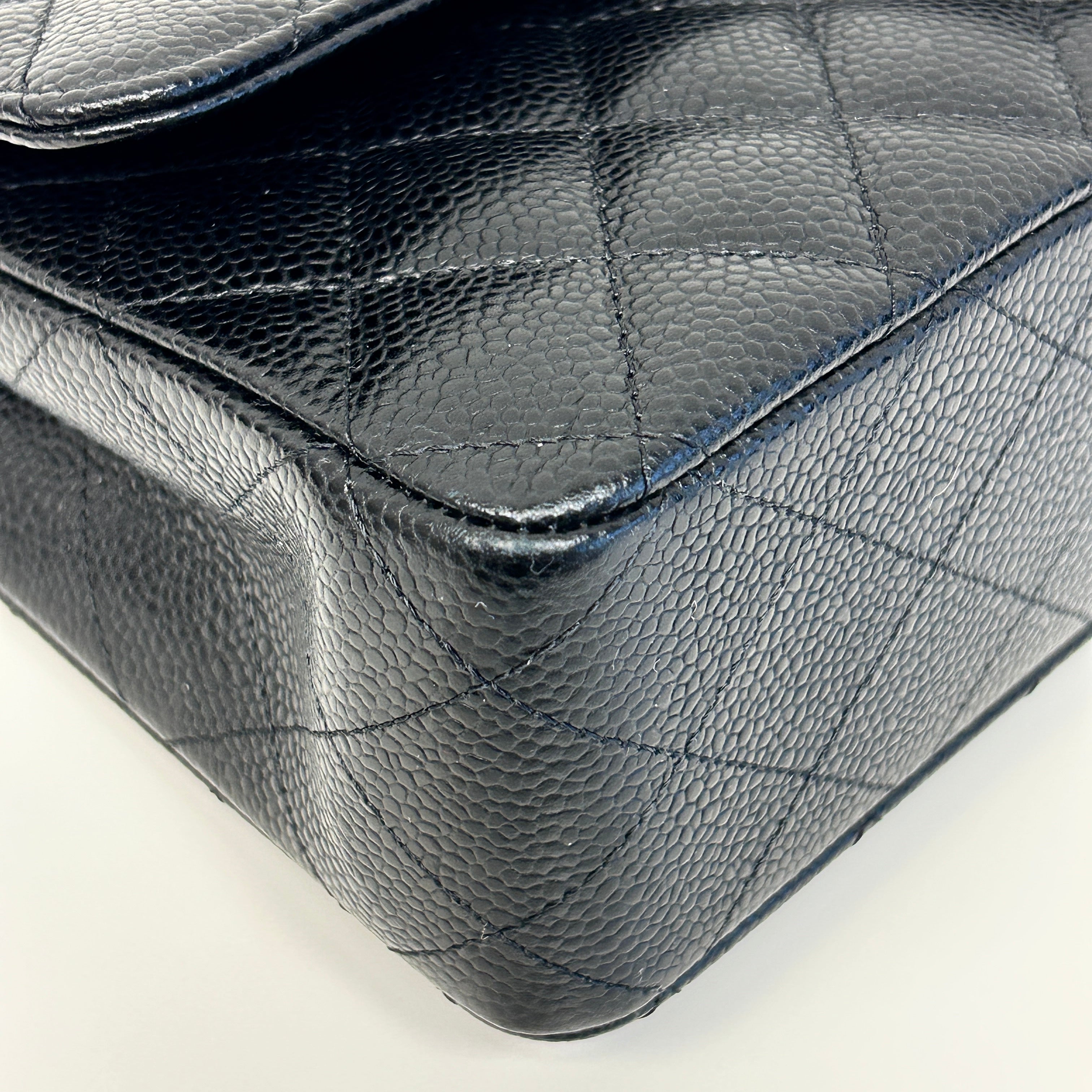 Black Quilted Caviar Leather Classic Medium Double Flap Bag w/GHW