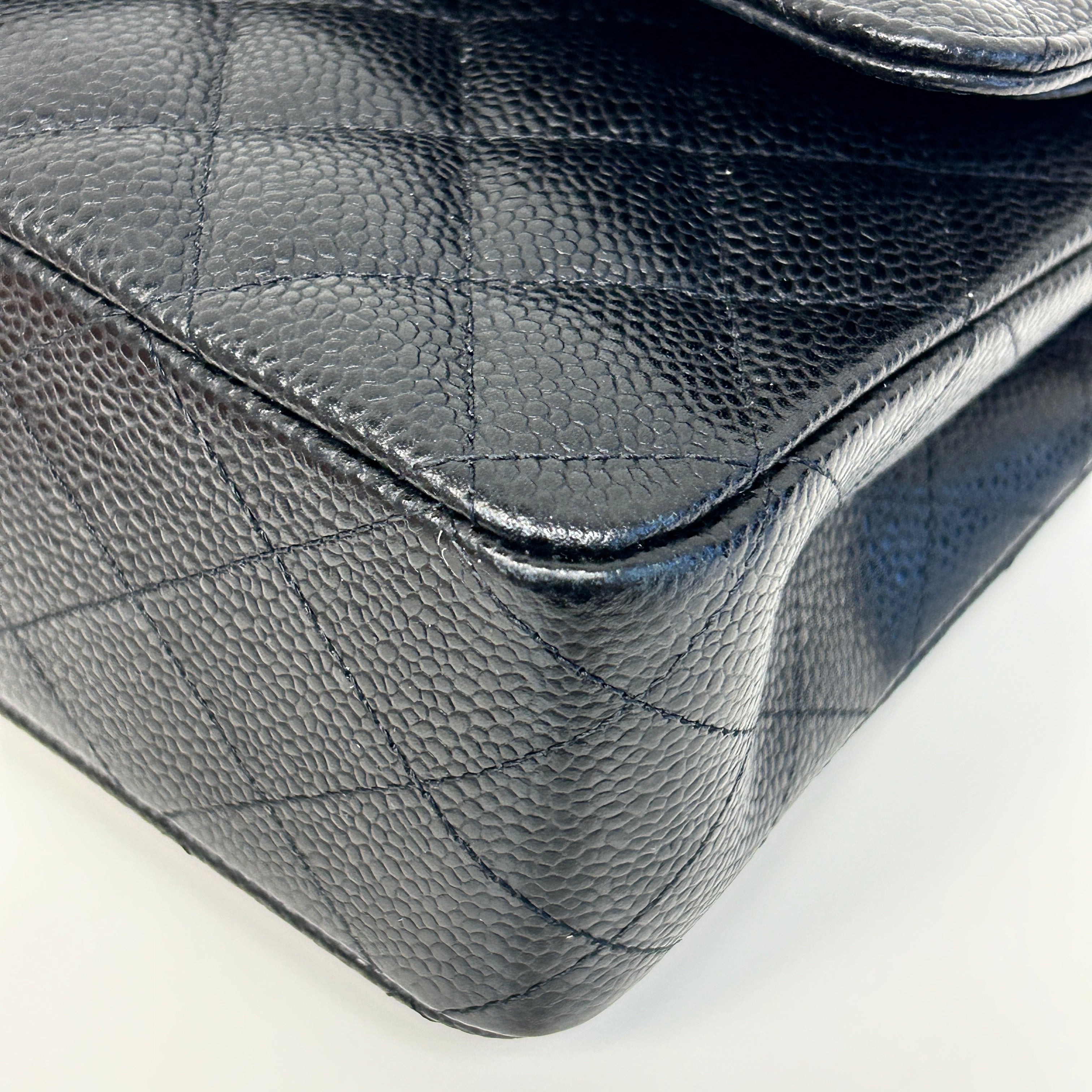 Black Quilted Caviar Leather Classic Medium Double Flap Bag w/GHW