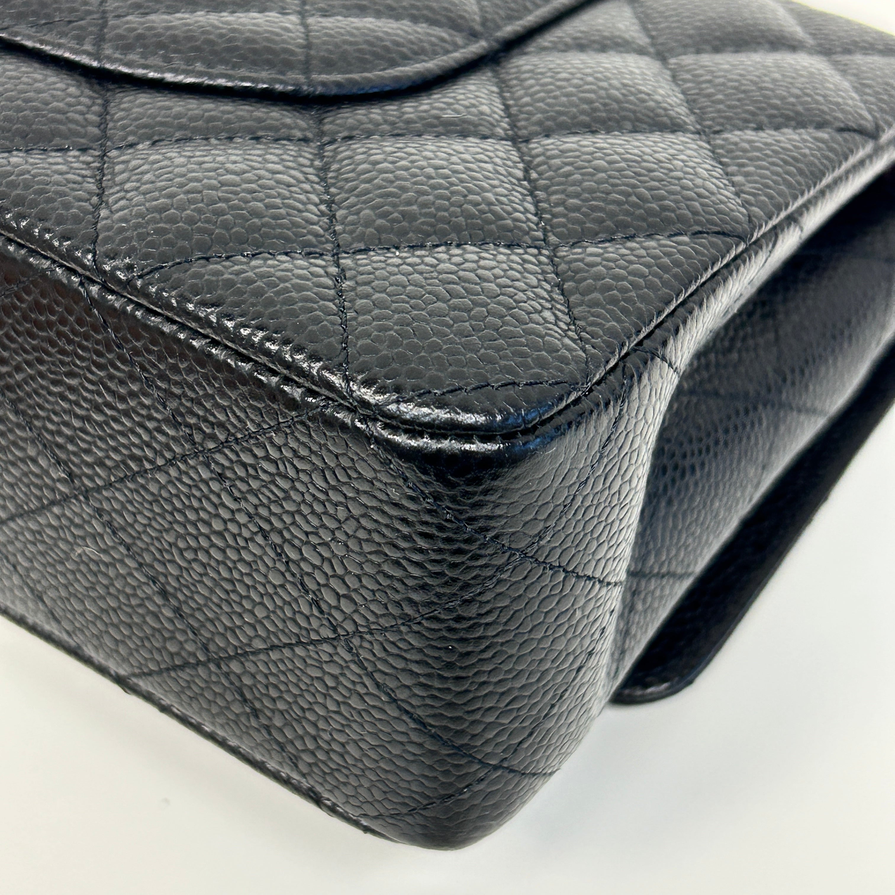 Black Quilted Caviar Leather Classic Medium Double Flap Bag w/GHW