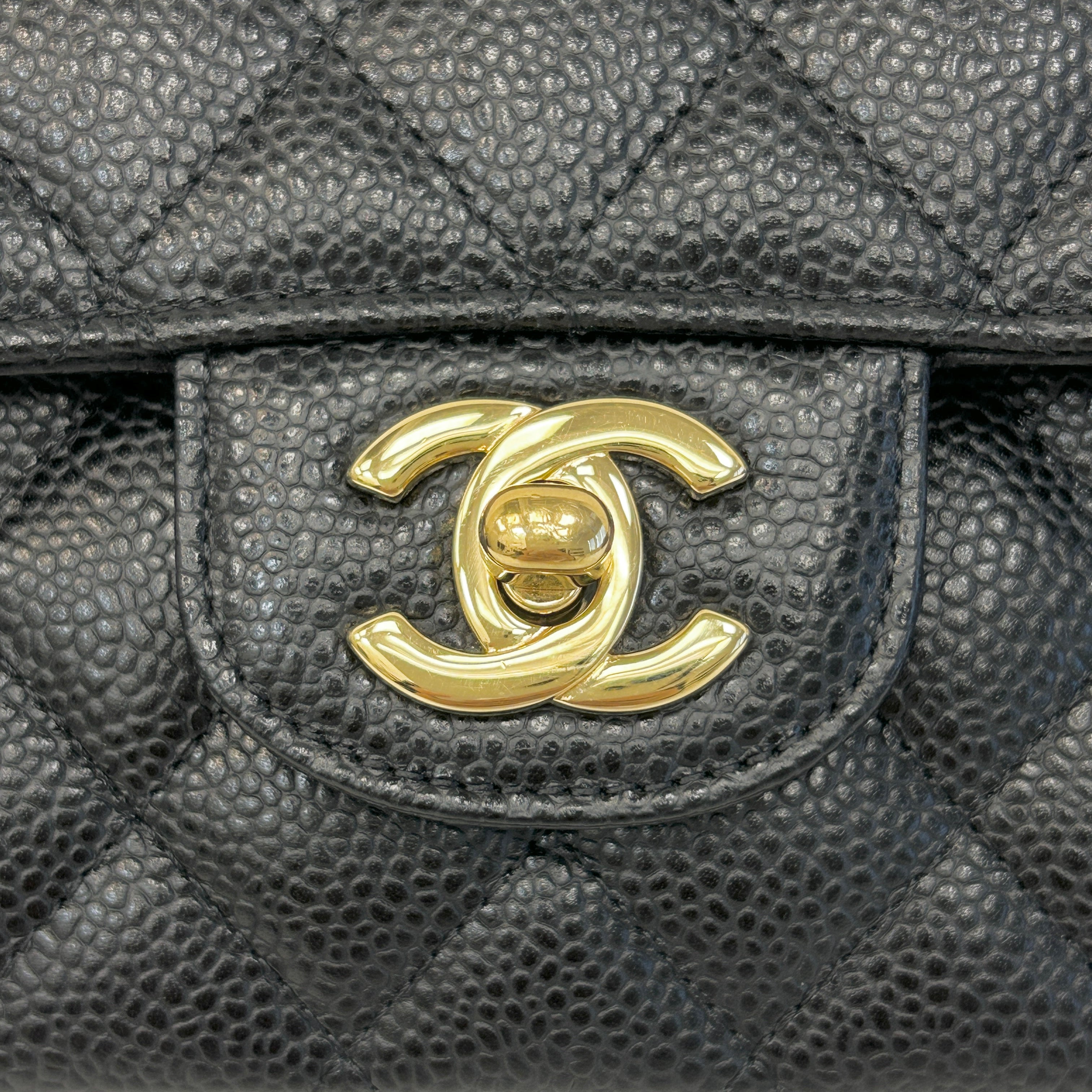 Black Quilted Caviar Leather Classic Medium Double Flap Bag w/GHW