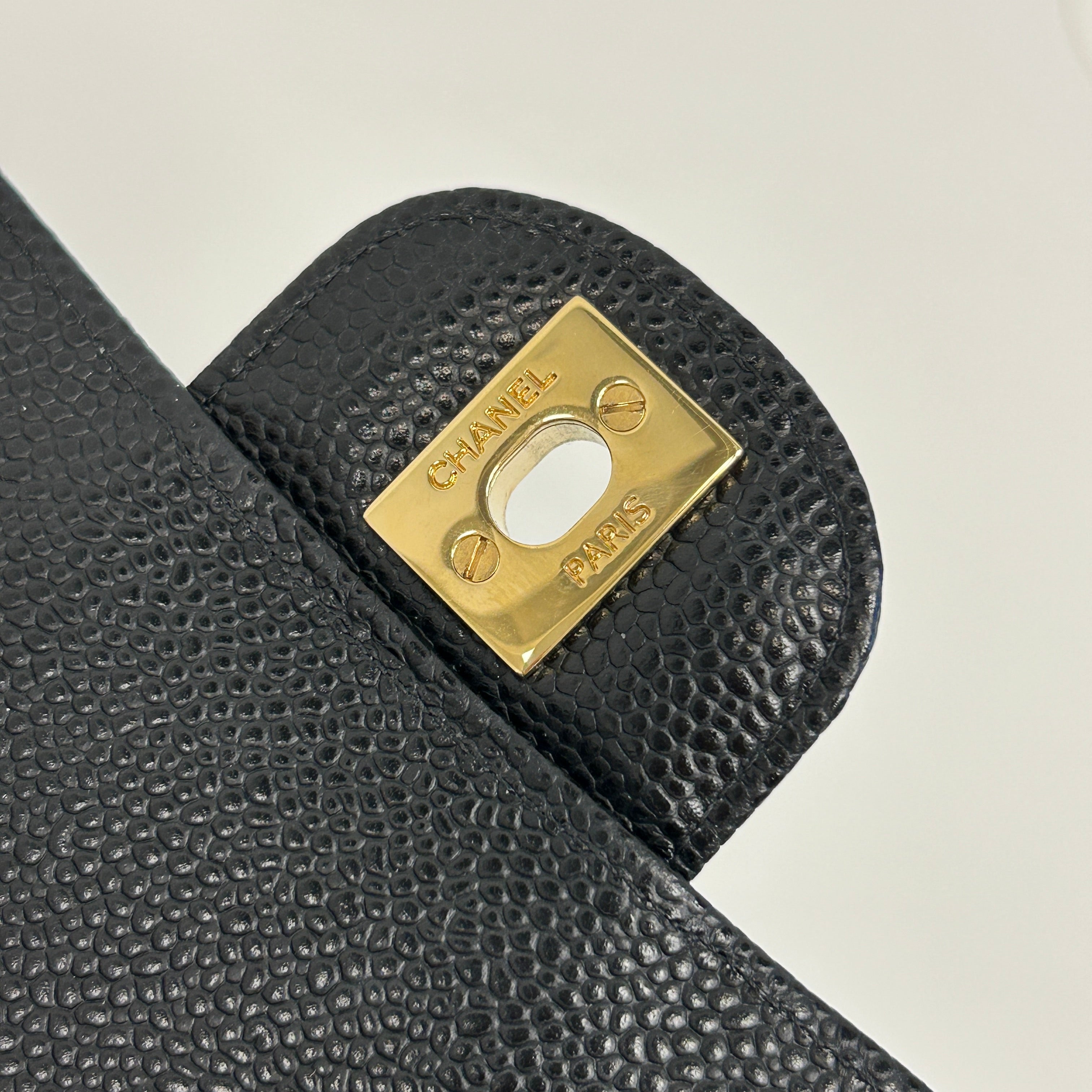 Black Quilted Caviar Leather Classic Medium Double Flap Bag w/GHW