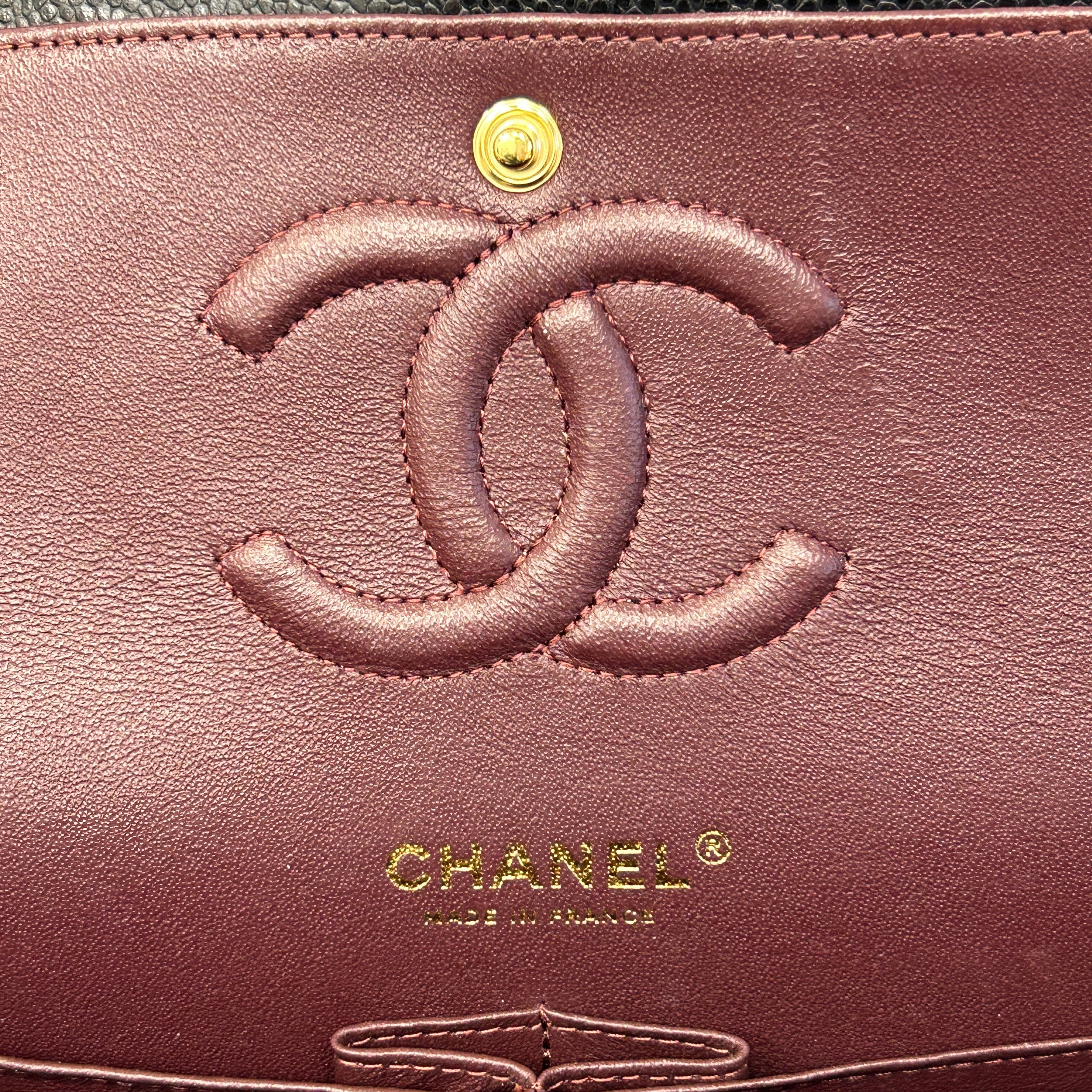 Black Quilted Caviar Leather Classic Medium Double Flap Bag w/GHW