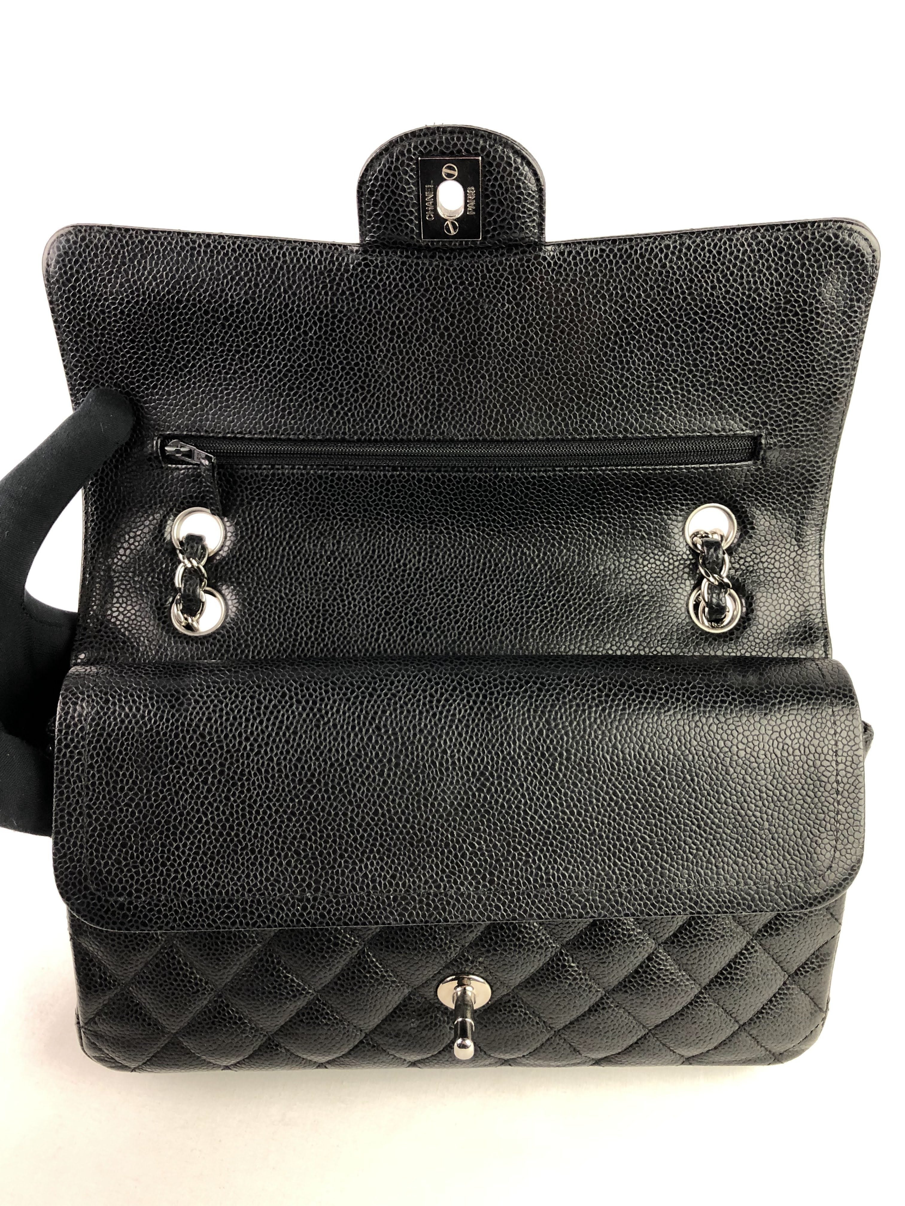 Black Caviar Double Flap Medium Bag w/SHW