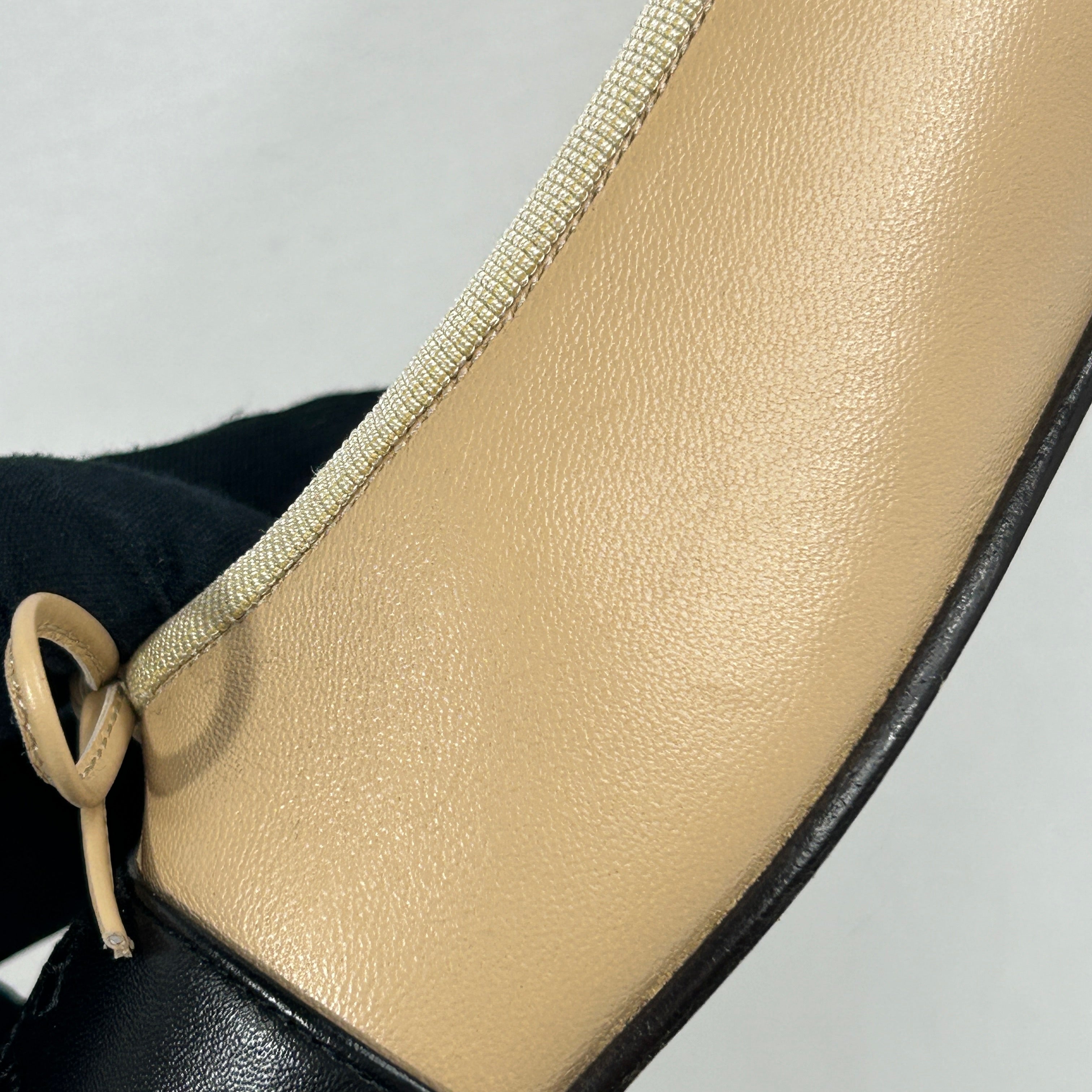 Beige/Black Lambskin CC Ballet Flats