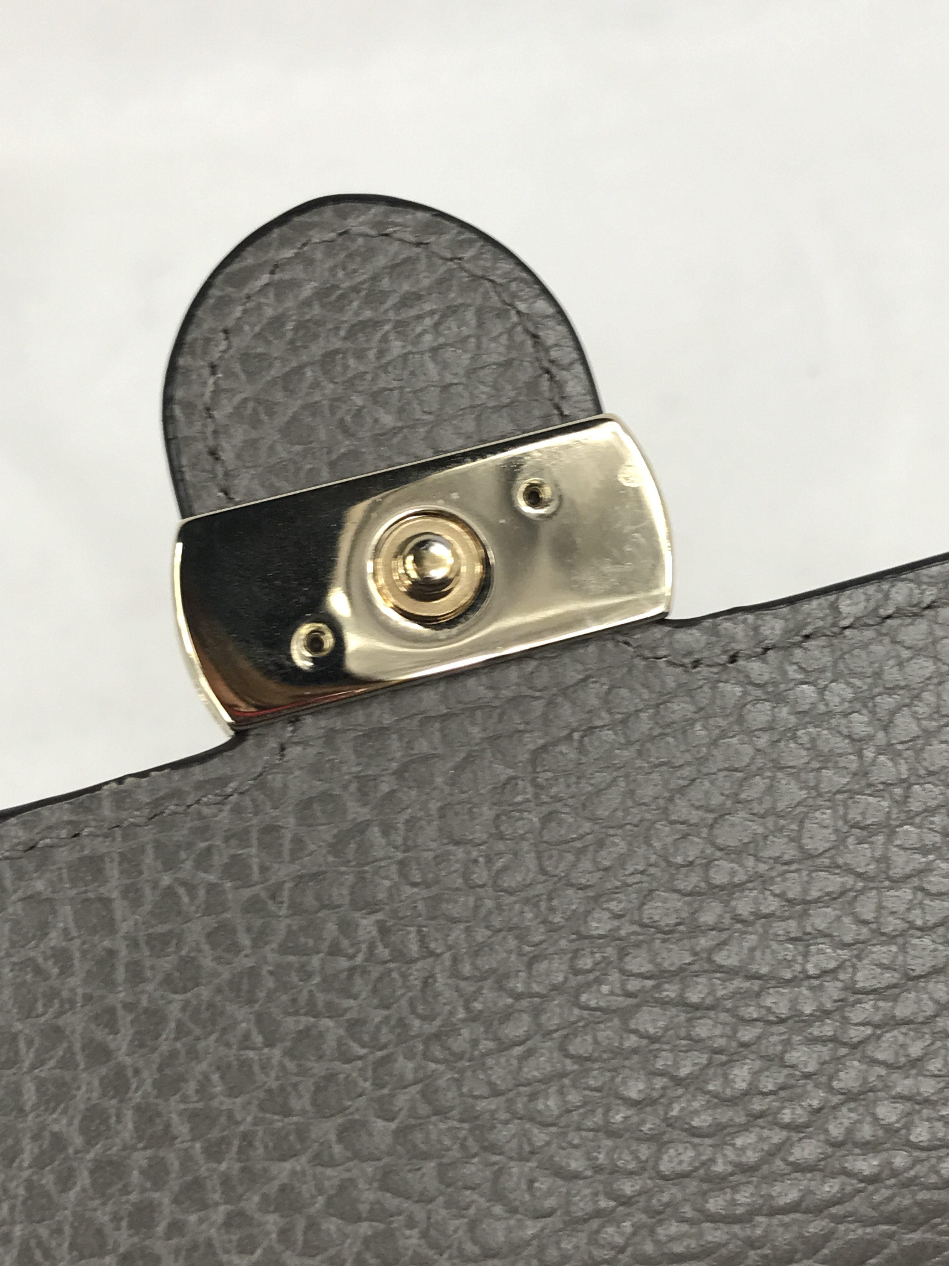 Dove Grey Grained Calfskin Leather Dollar Interlocking GG Wallet On Chain w/GHW