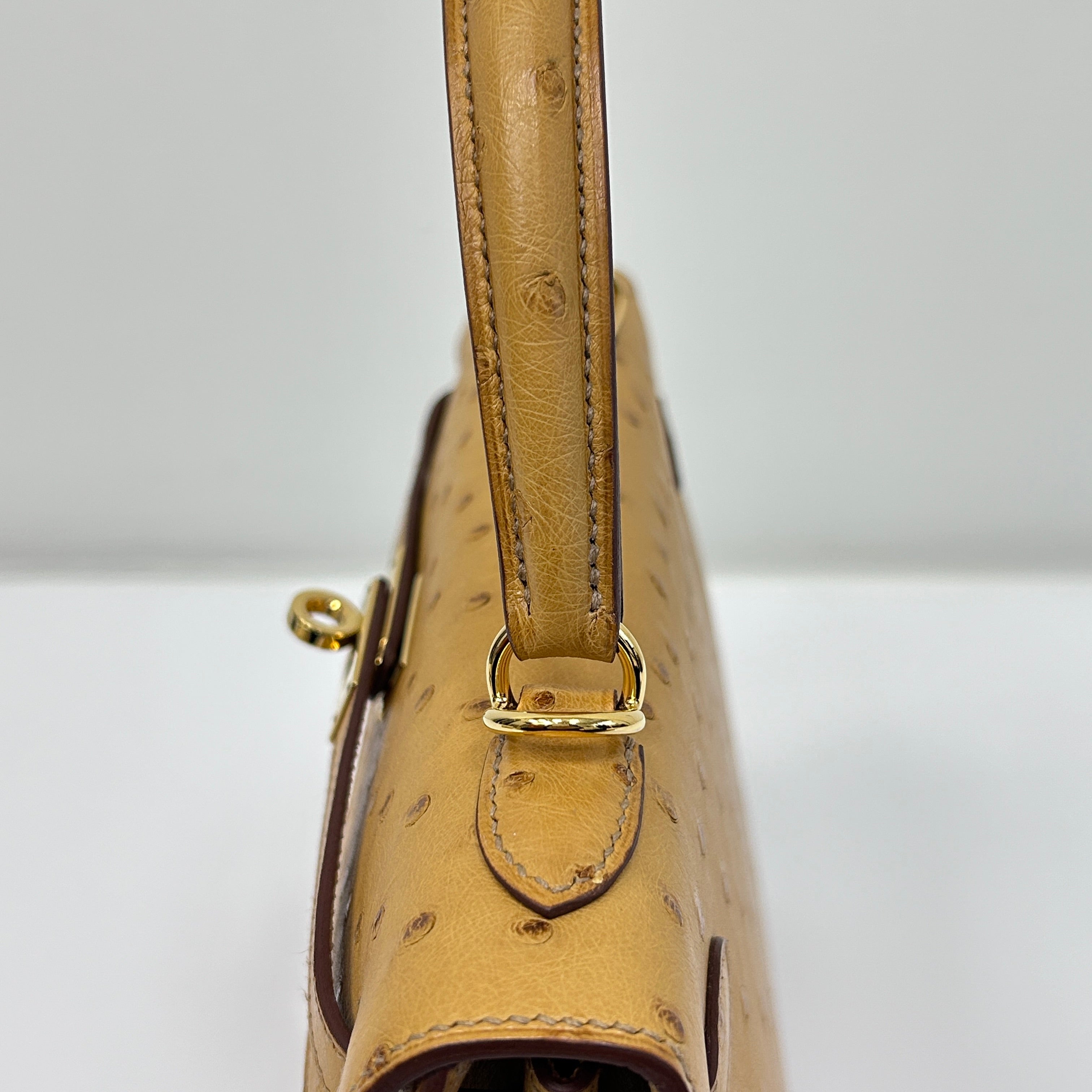 Tabac-Camel Ostrich Leather Kelly Sellier 25 Bag w/GHW