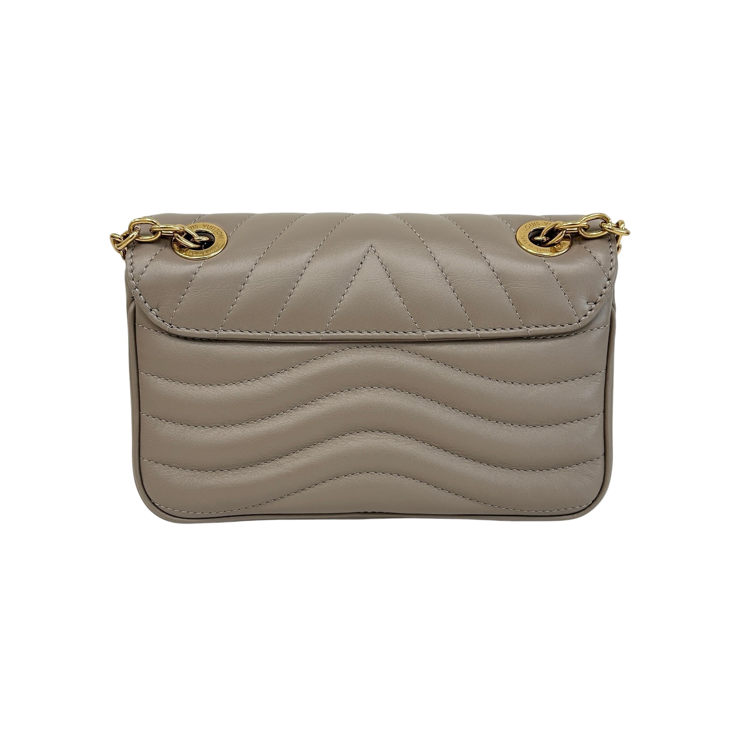 Taupe Quilted Calfskin Leather New Wave Chain PM Bag w/GHW - Haute Classics