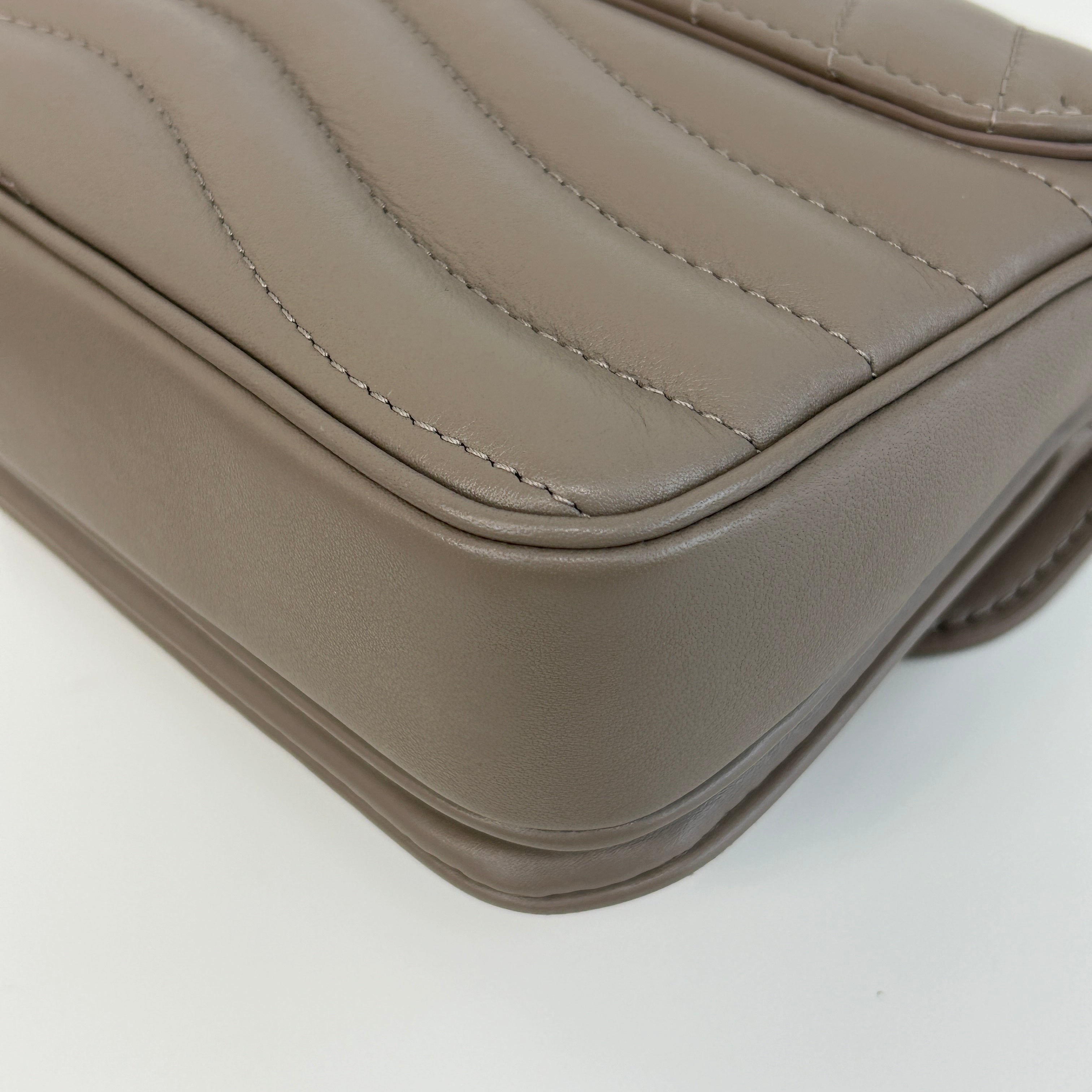 Taupe Quilted Calfskin Leather New Wave Chain PM Bag w/GHW - Haute Classics