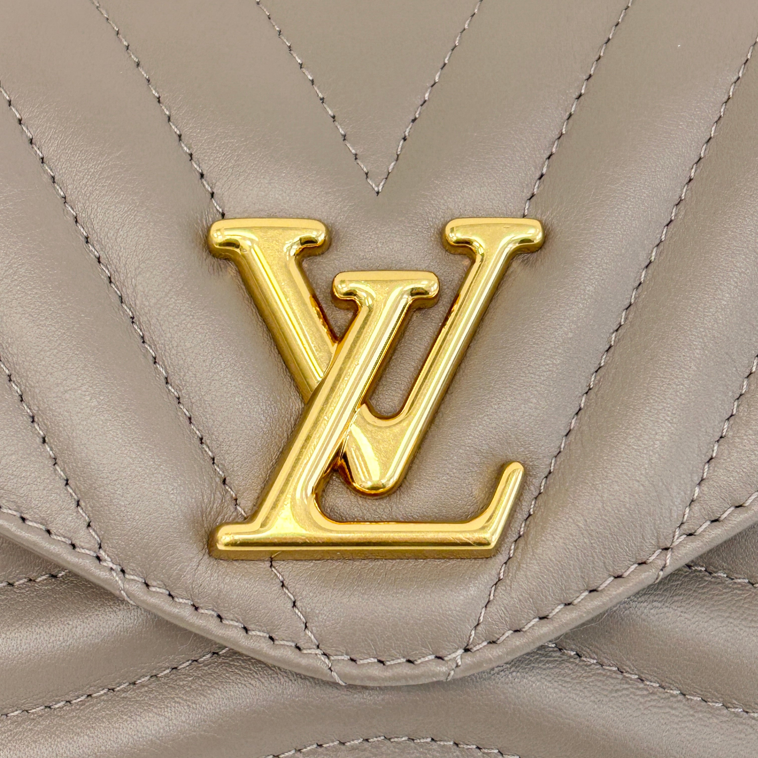 Taupe Quilted Calfskin Leather New Wave Chain PM Bag w/GHW - Haute Classics