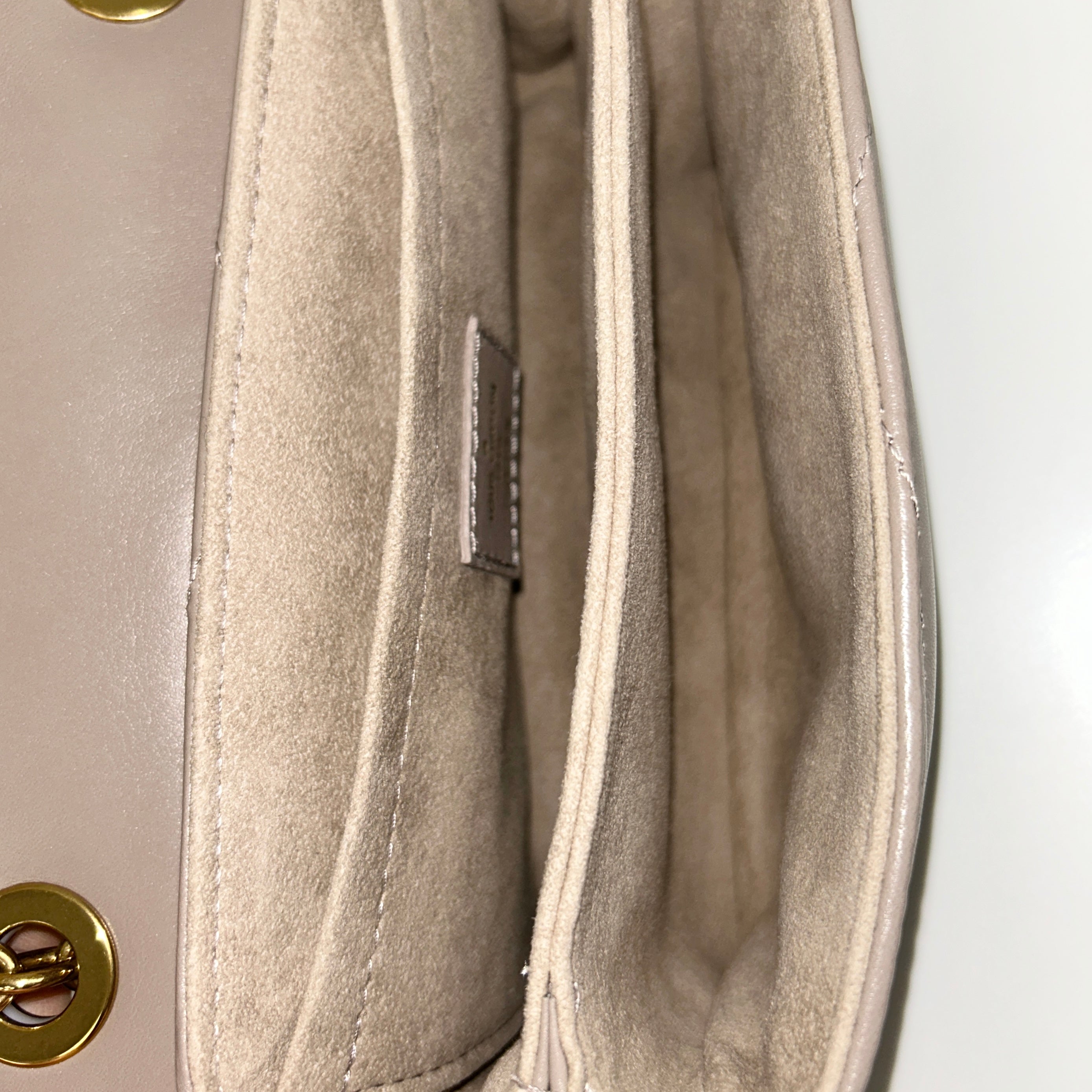 Taupe Quilted Calfskin Leather New Wave Chain PM Bag w/GHW - Haute Classics