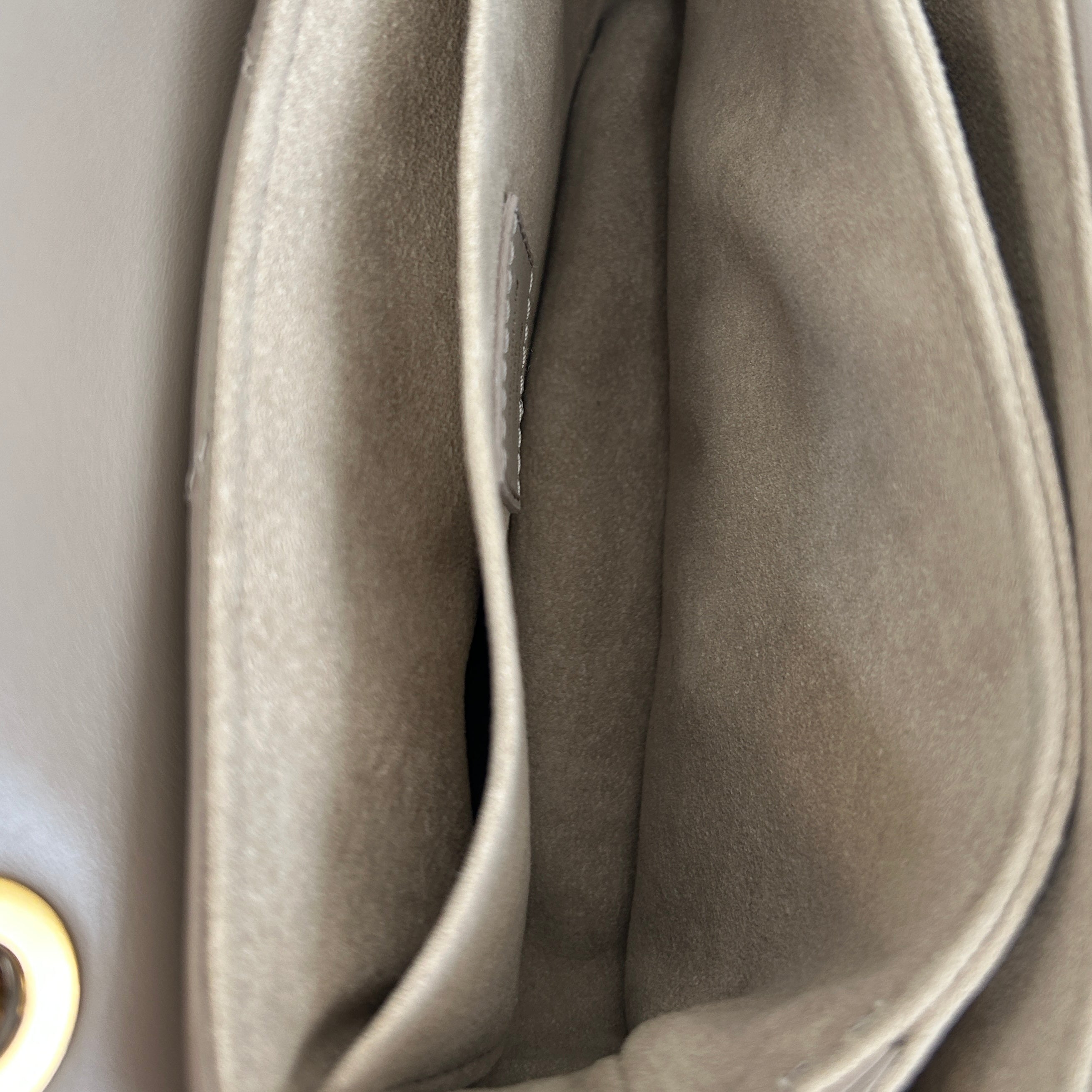 Taupe Quilted Calfskin Leather New Wave Chain PM Bag w/GHW - Haute Classics