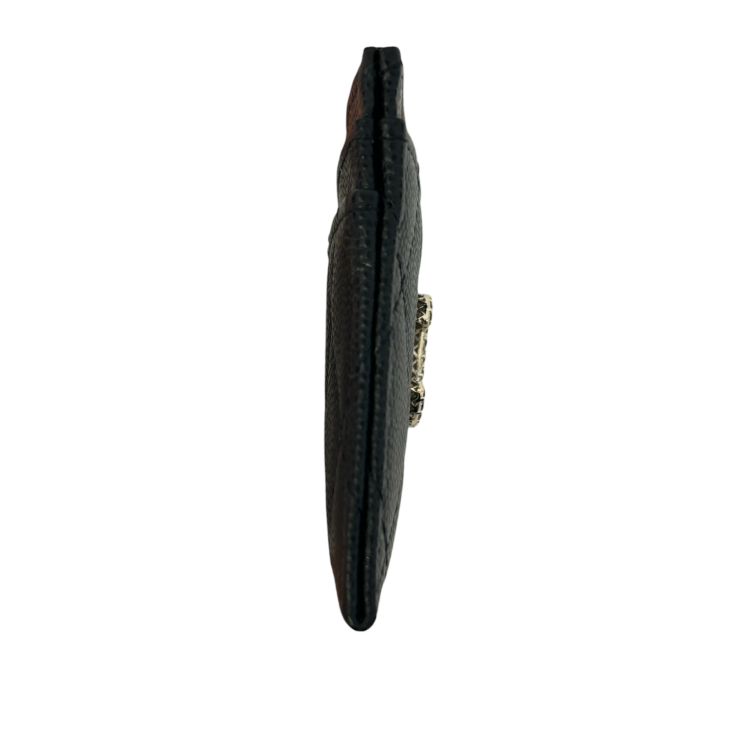 Black Caviar Quilted Card Holder w/Black Cystal CC - Haute Classics