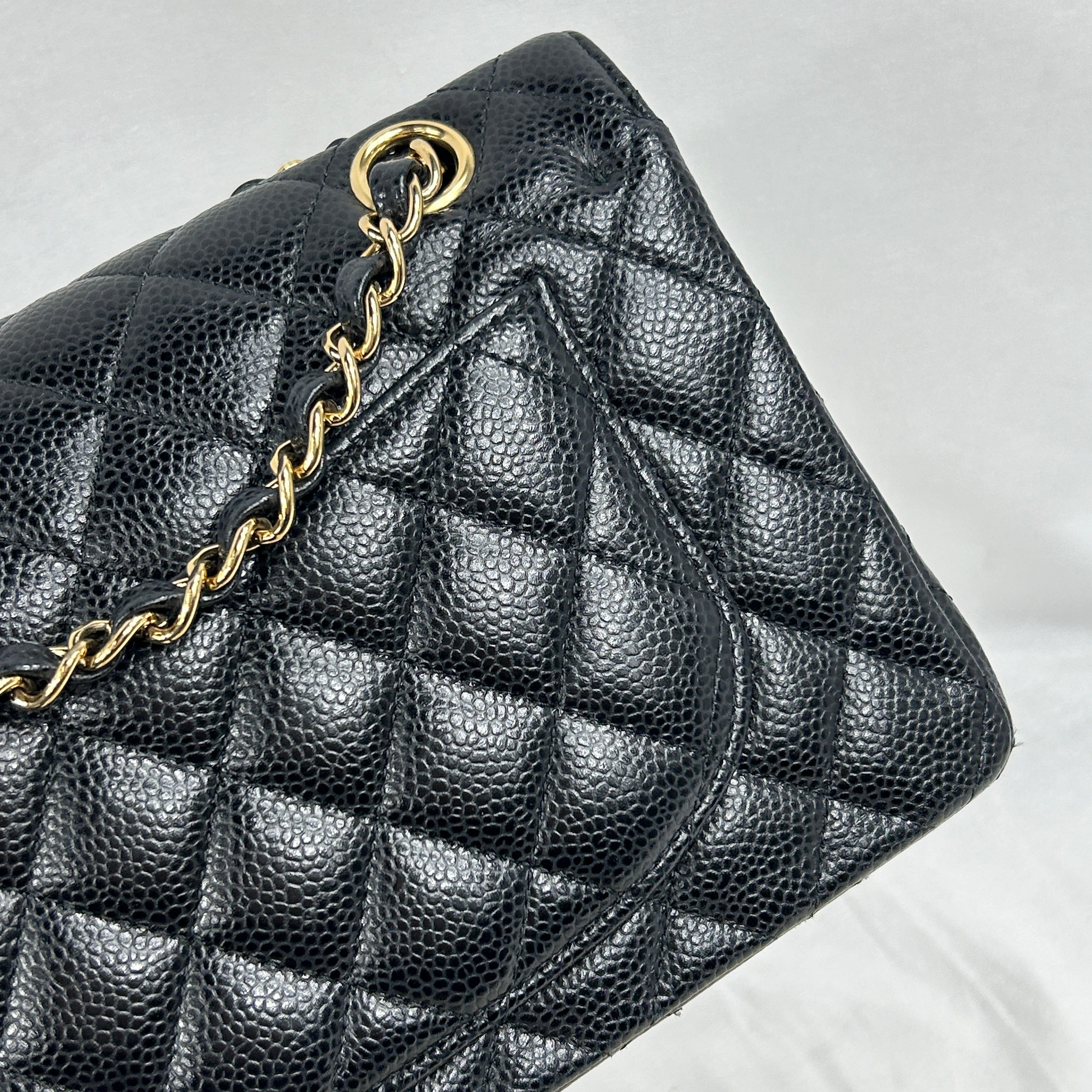 Black Caviar Quilted Small Double Flap Classic Flap w/GHW