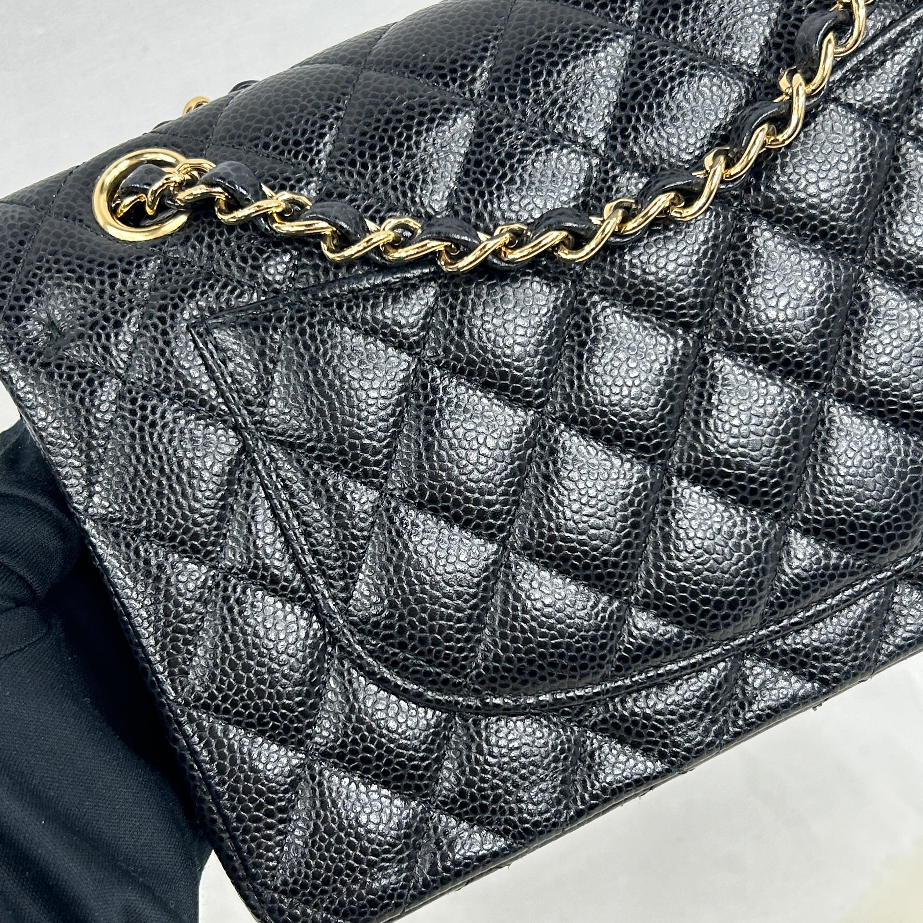 Black Caviar Quilted Small Double Flap Classic Flap w/GHW