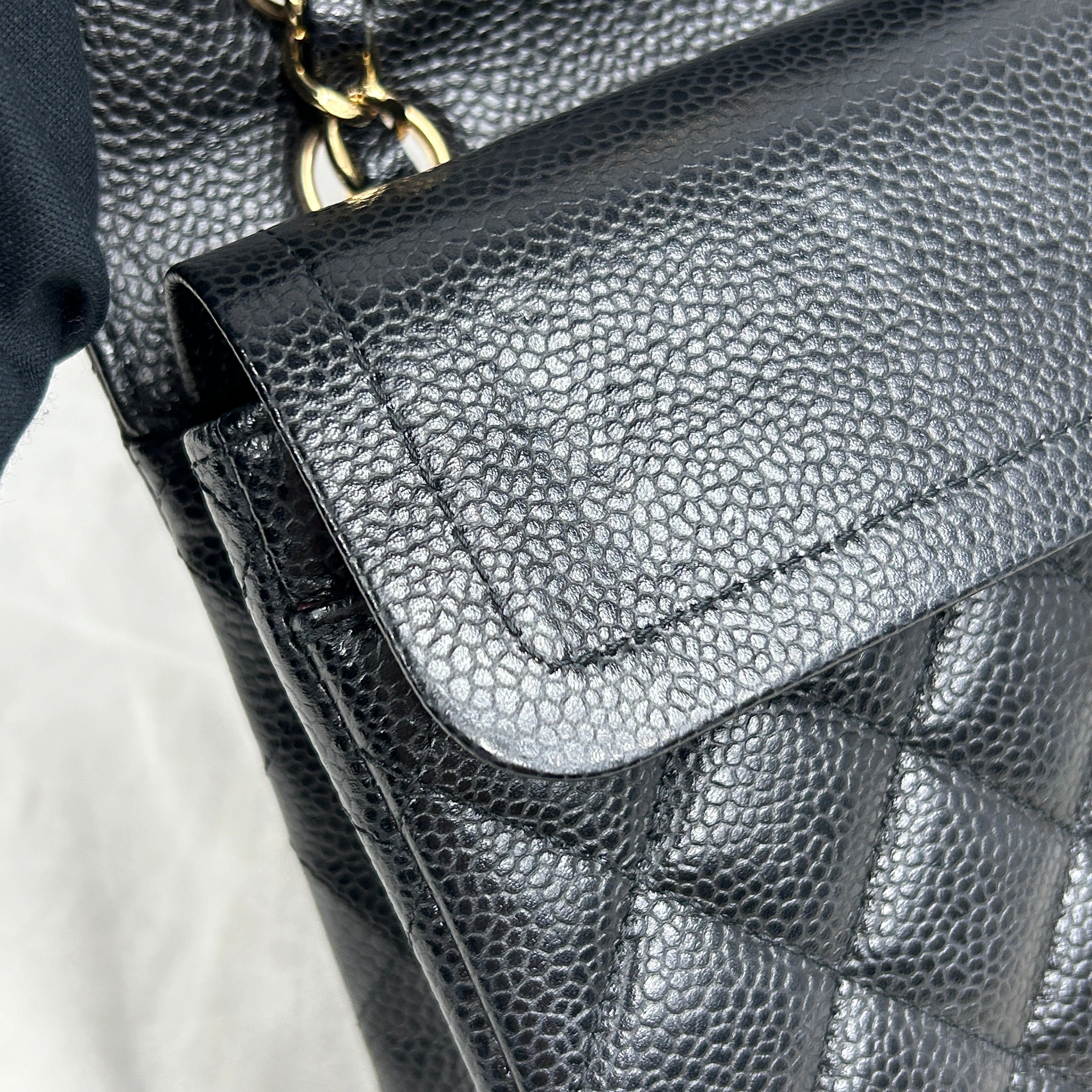 Black Caviar Quilted Small Double Flap Classic Flap w/GHW