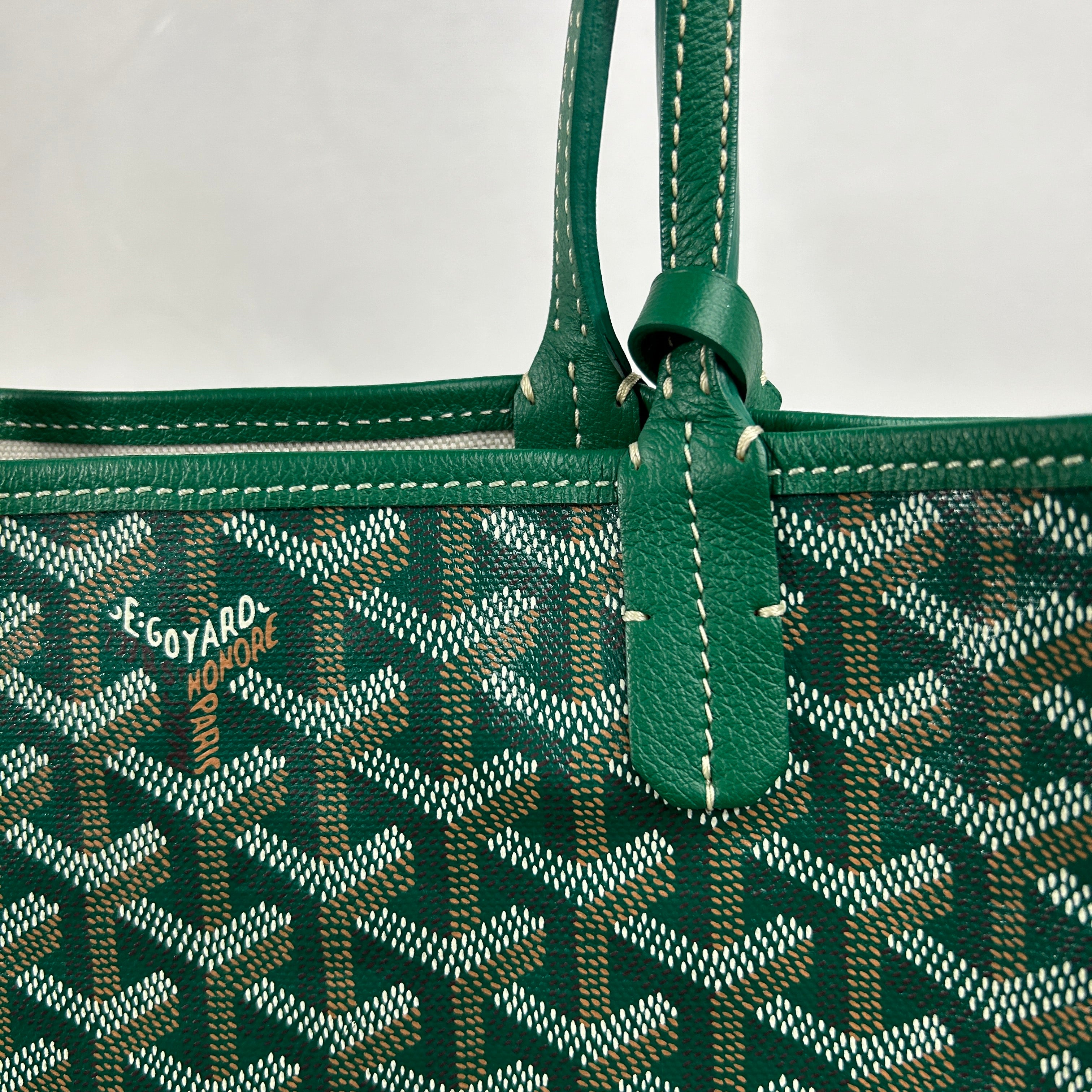 Green Goyardine Canvas and Calfskin Saint Louis PM Tote