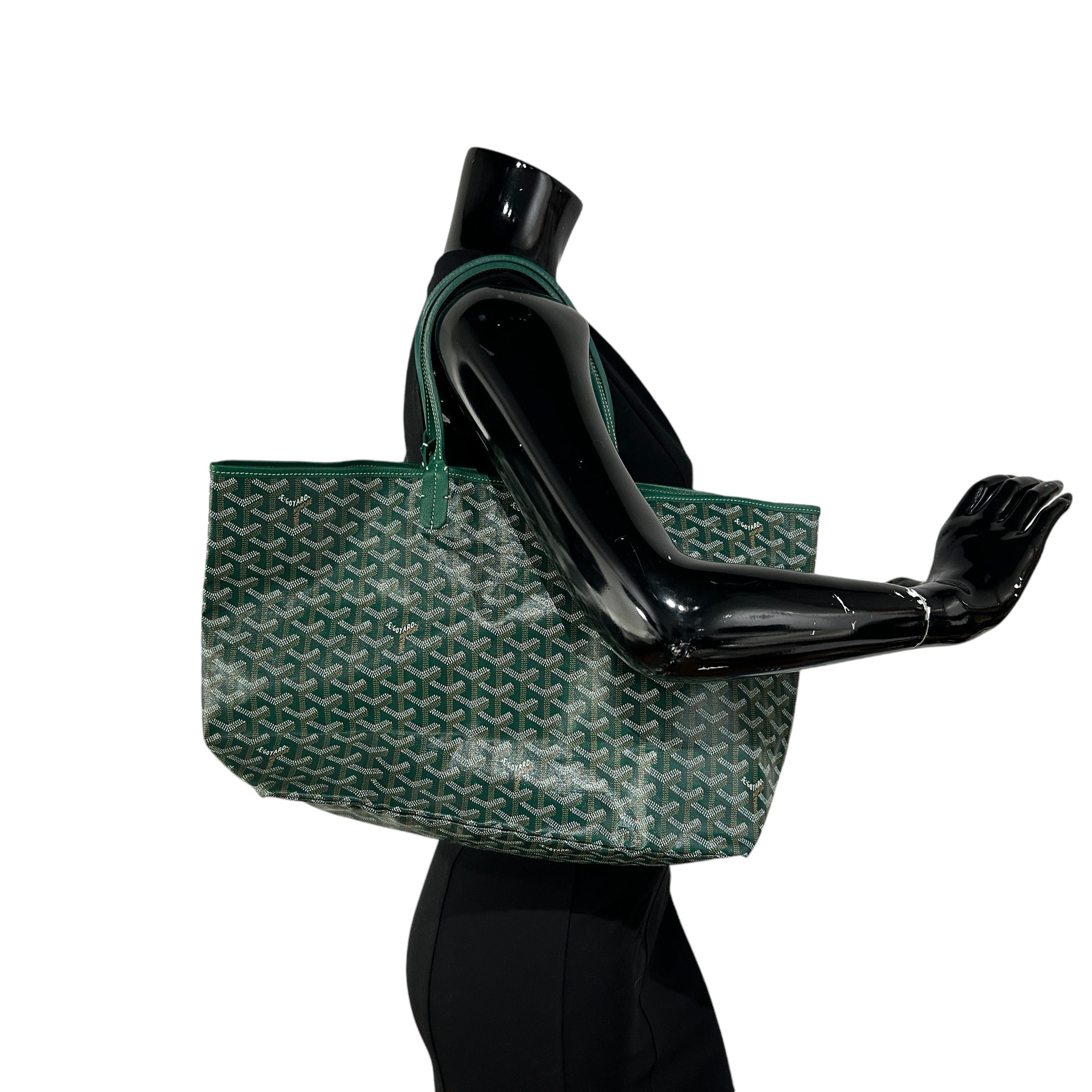 Green Goyardine Canvas and Calfskin Saint Louis PM Tote