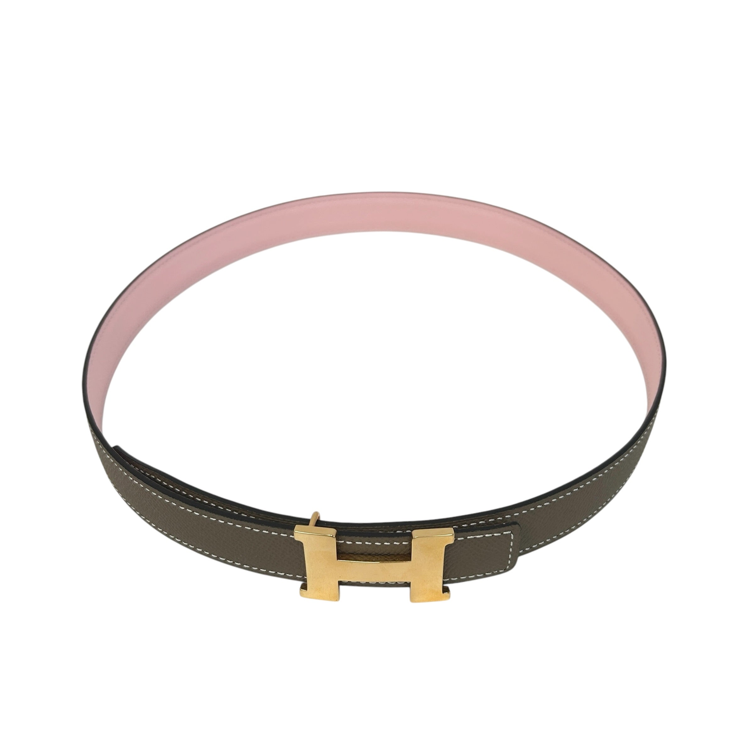 Rose Sakura Swift Leather/Etoupe Epsom Leather Reversible 24mm H Buckle Belt w/RGHW - Haute Classics