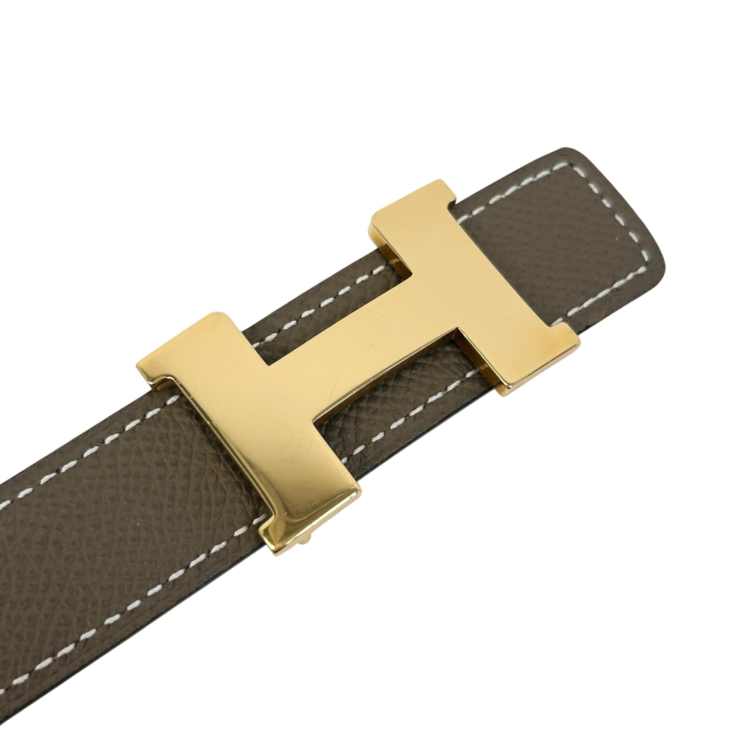 Rose Sakura Swift Leather/Etoupe Epsom Leather Reversible 24mm H Buckle Belt w/RGHW - Haute Classics