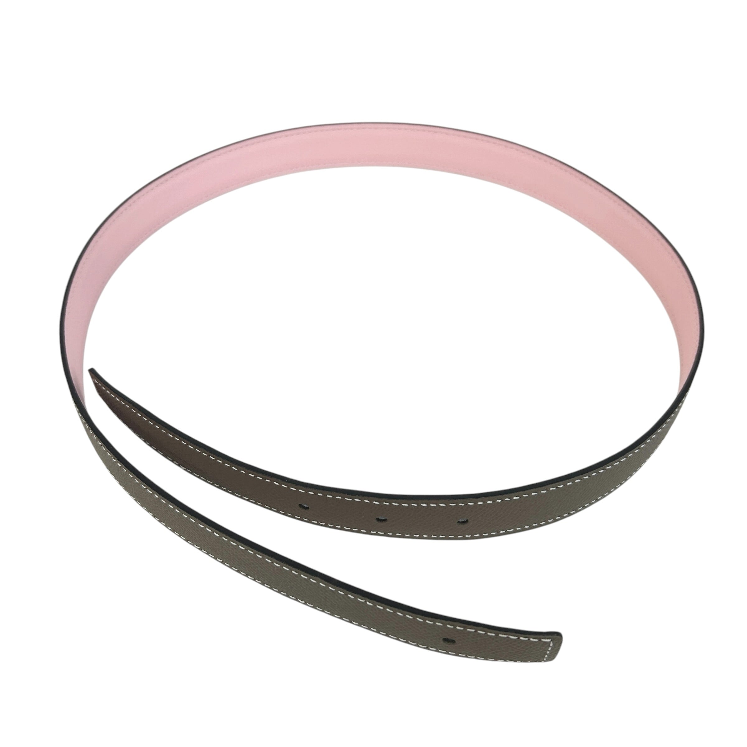 Rose Sakura Swift Leather/Etoupe Epsom Leather Reversible 24mm H Buckle Belt w/RGHW - Haute Classics