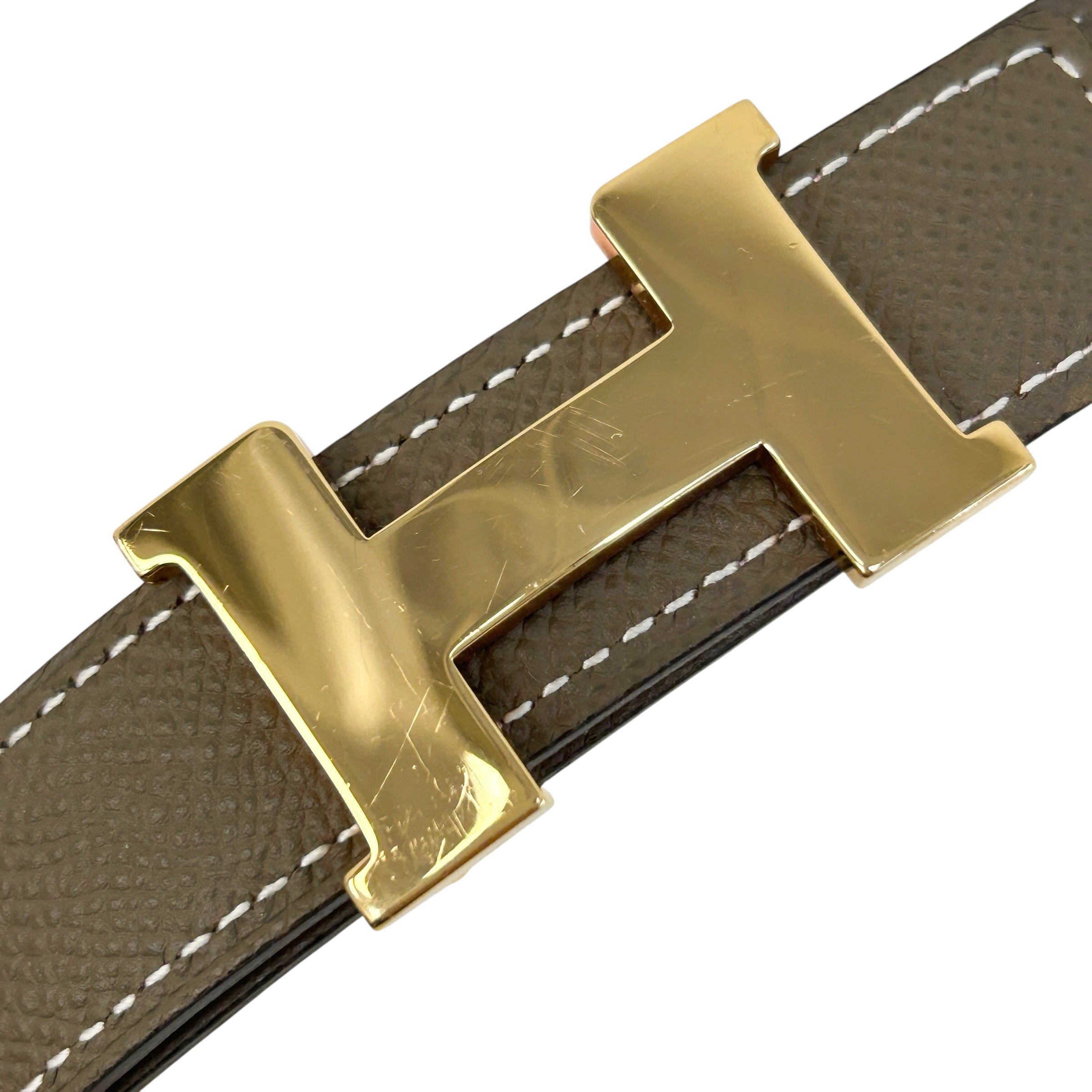 Rose Sakura Swift Leather/Etoupe Epsom Leather Reversible 24mm H Buckle Belt w/RGHW - Haute Classics